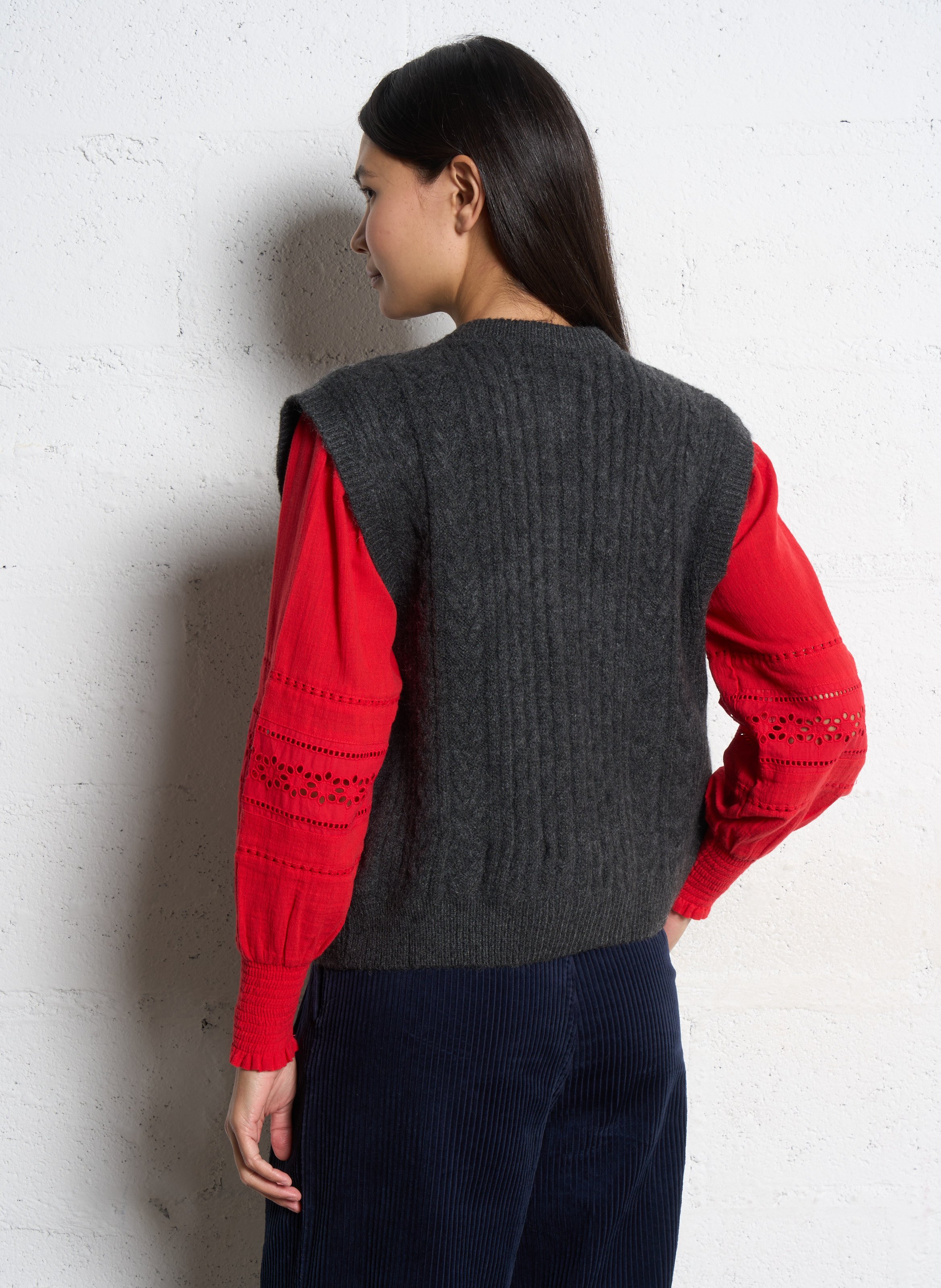 Oversize Rundhalsausschnitt Weste Grau