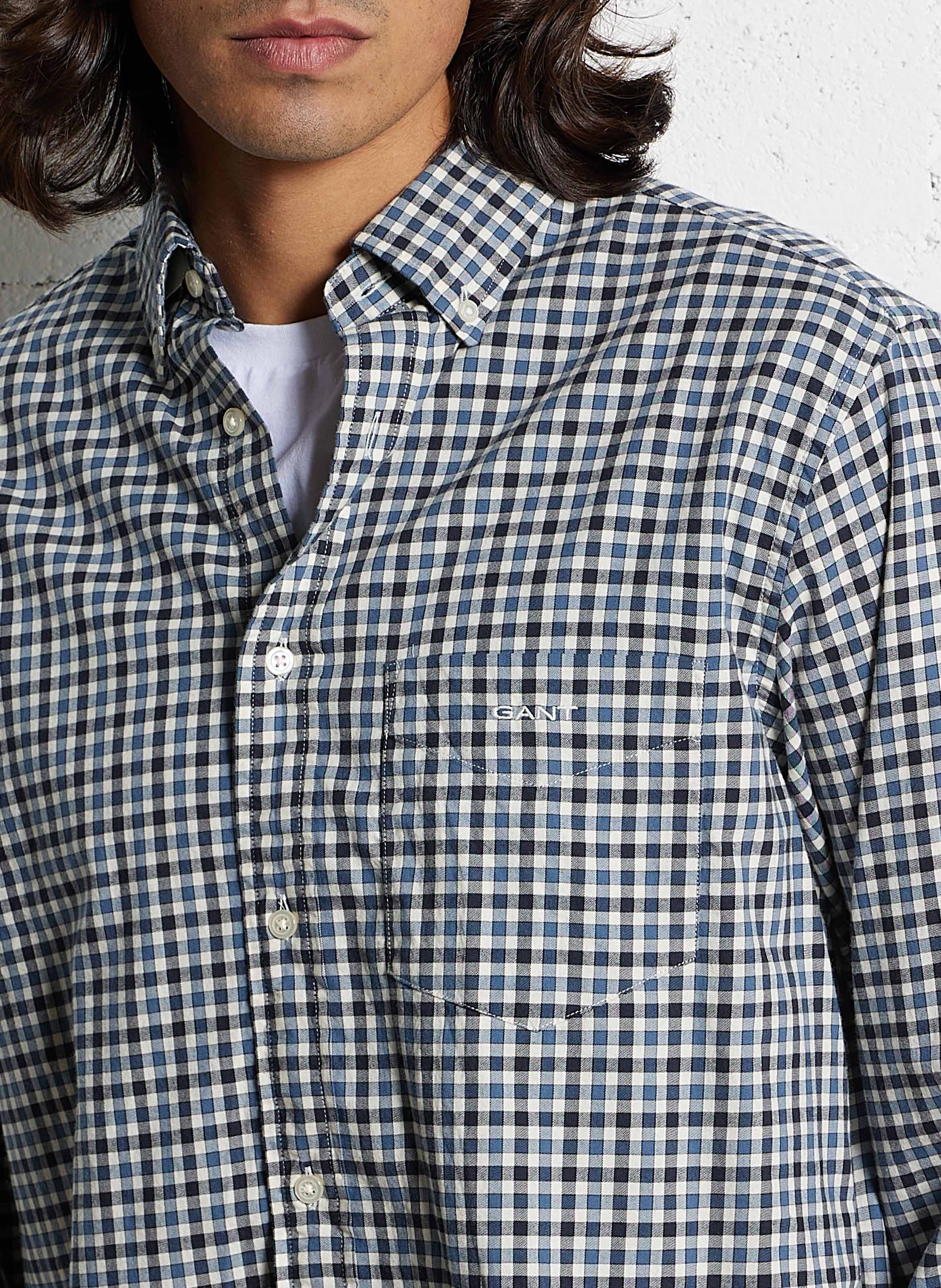 Straight shirt with American collar, gingham print in cotton GANT Blue
