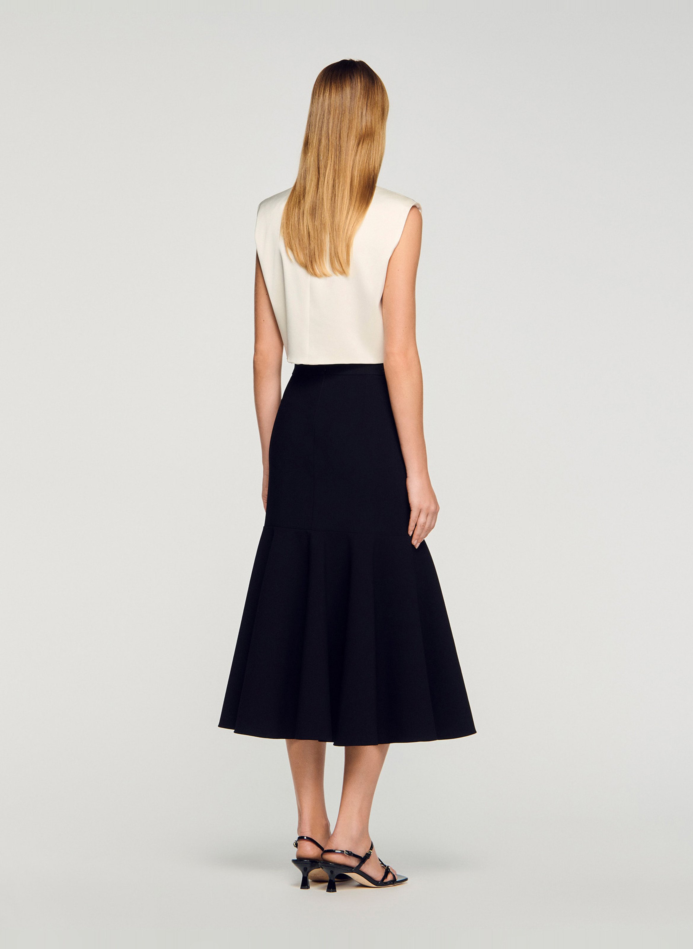 Jupe longue évasée et volantée SANDRO Noir