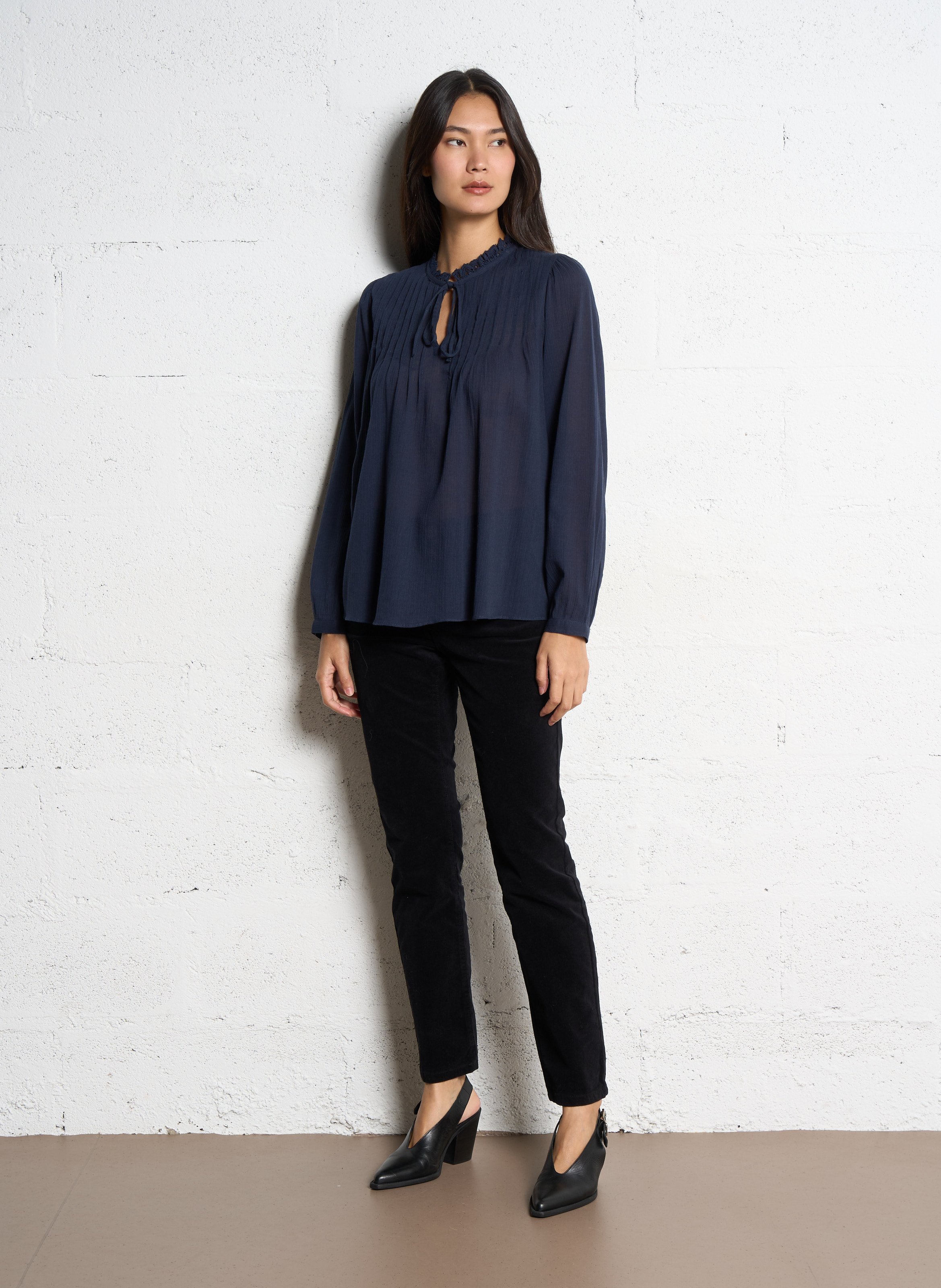 Blouse col tunisien  SUD EXPRESS Bleu