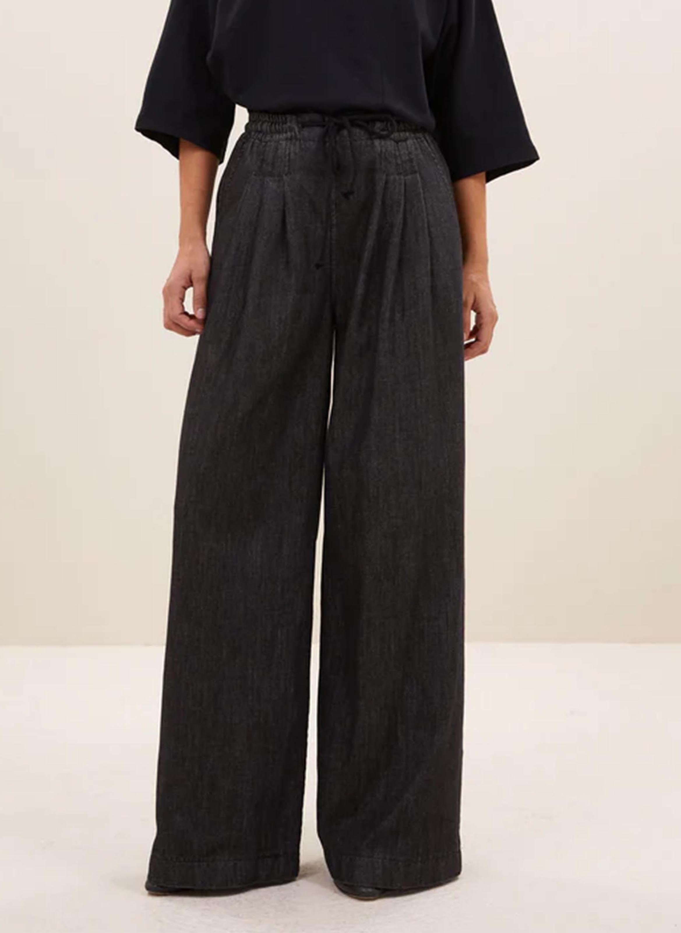 Elasticated Wide Leg Denim Pants BY BAR Black