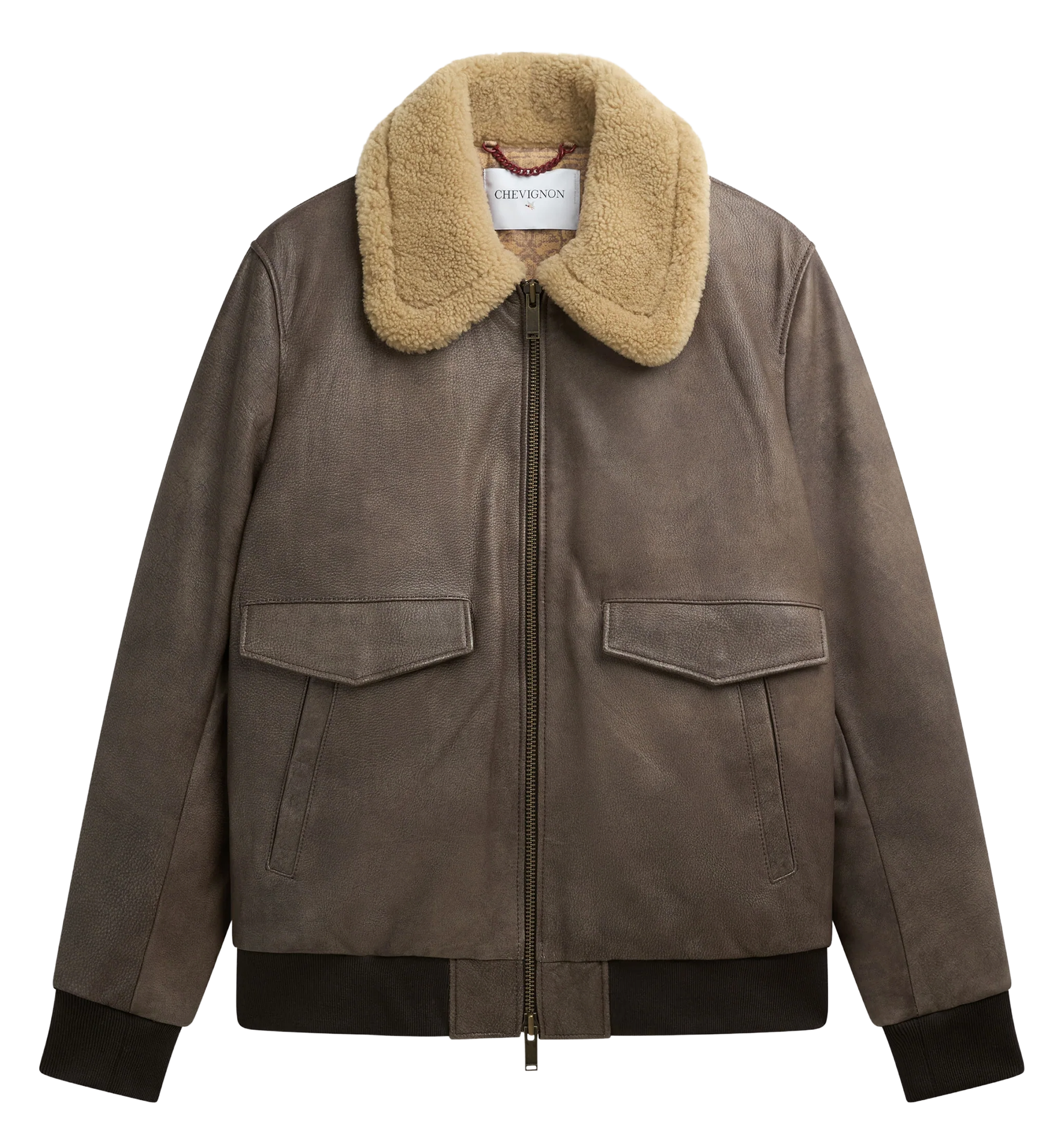 Oversized leather jacket with classic collar CHEVIGNON Brown