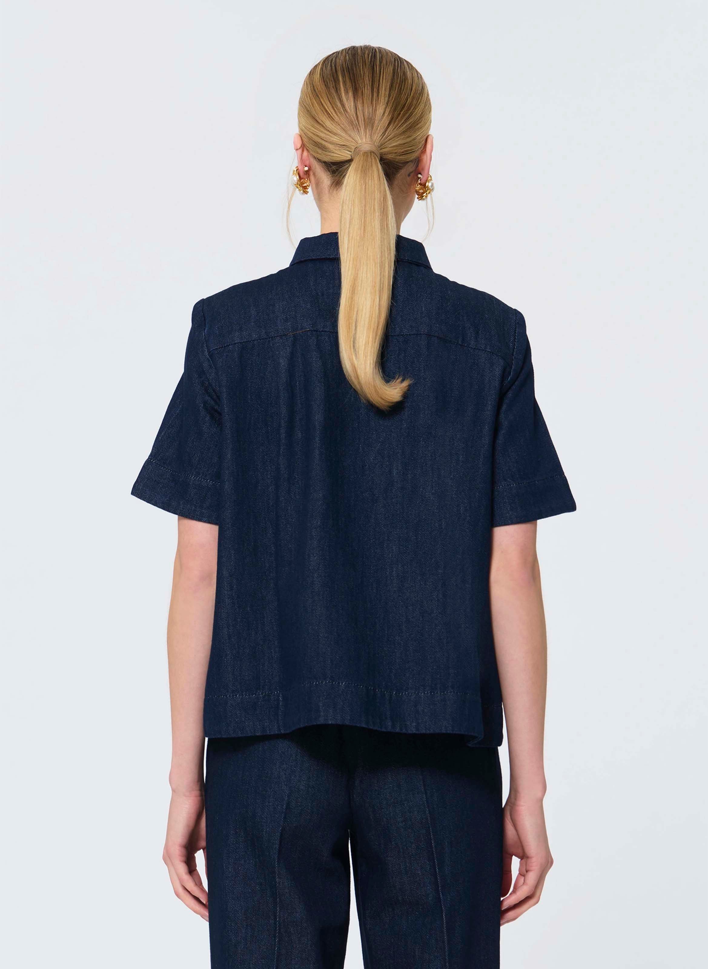 Chemise droite manches courtes en denim brut TARA JARMON Bleu