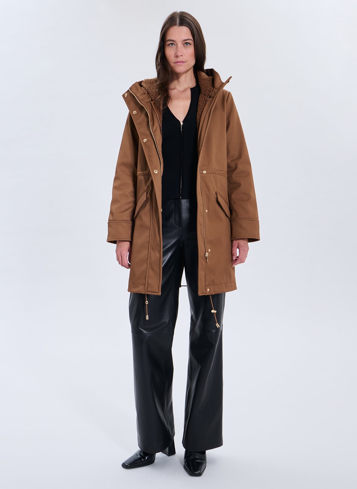 Parka mi-longue à capuche unie ZAPA Marron