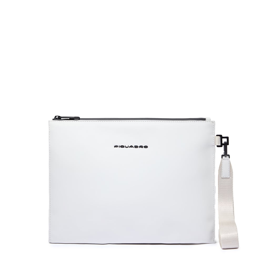 Water-repellent canvas clutch with compartment for iPad® 11 and pocket for AirPods® PIQUADRO White