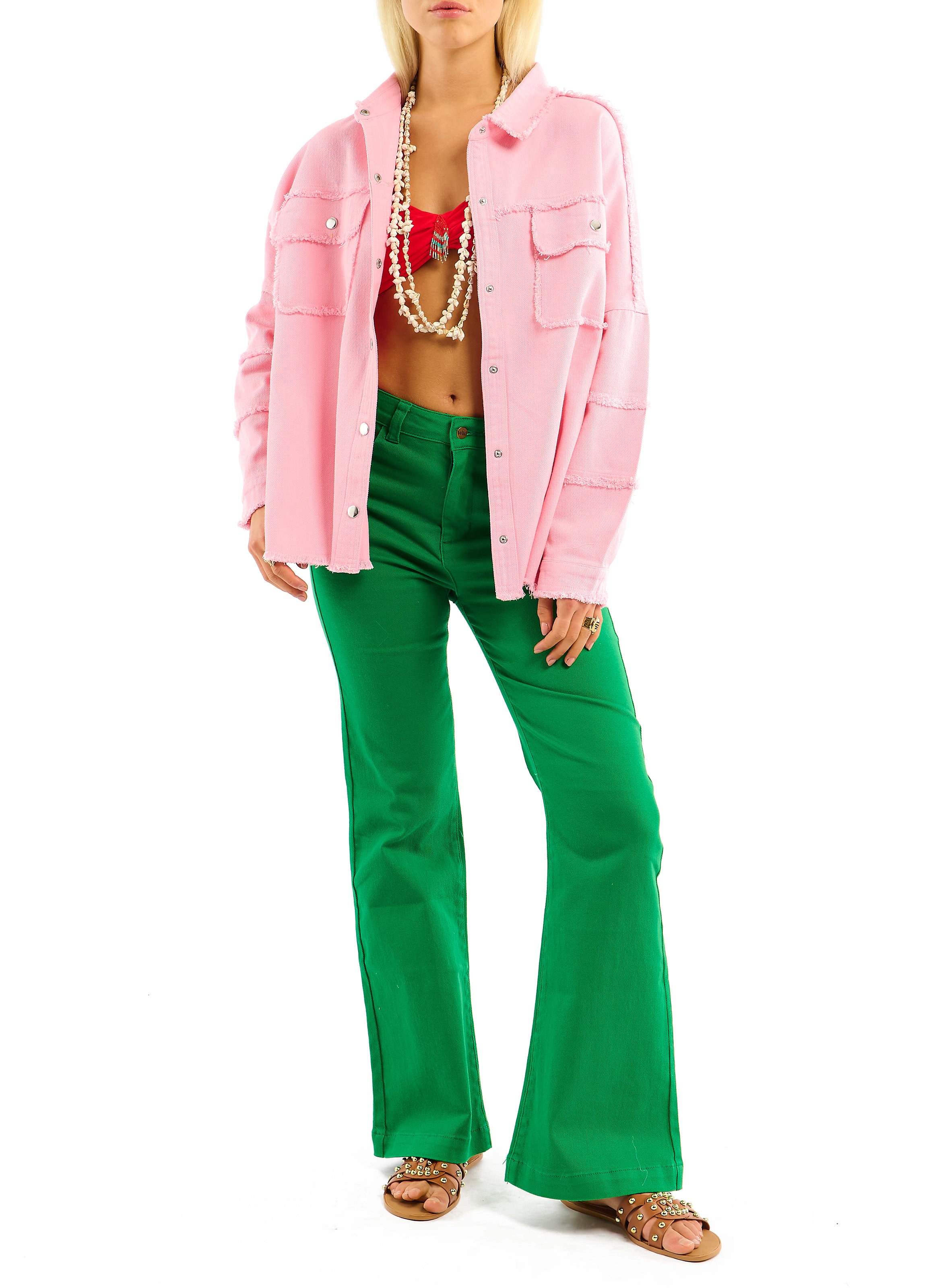 Straight cotton jacket with classic collar WILD Pink