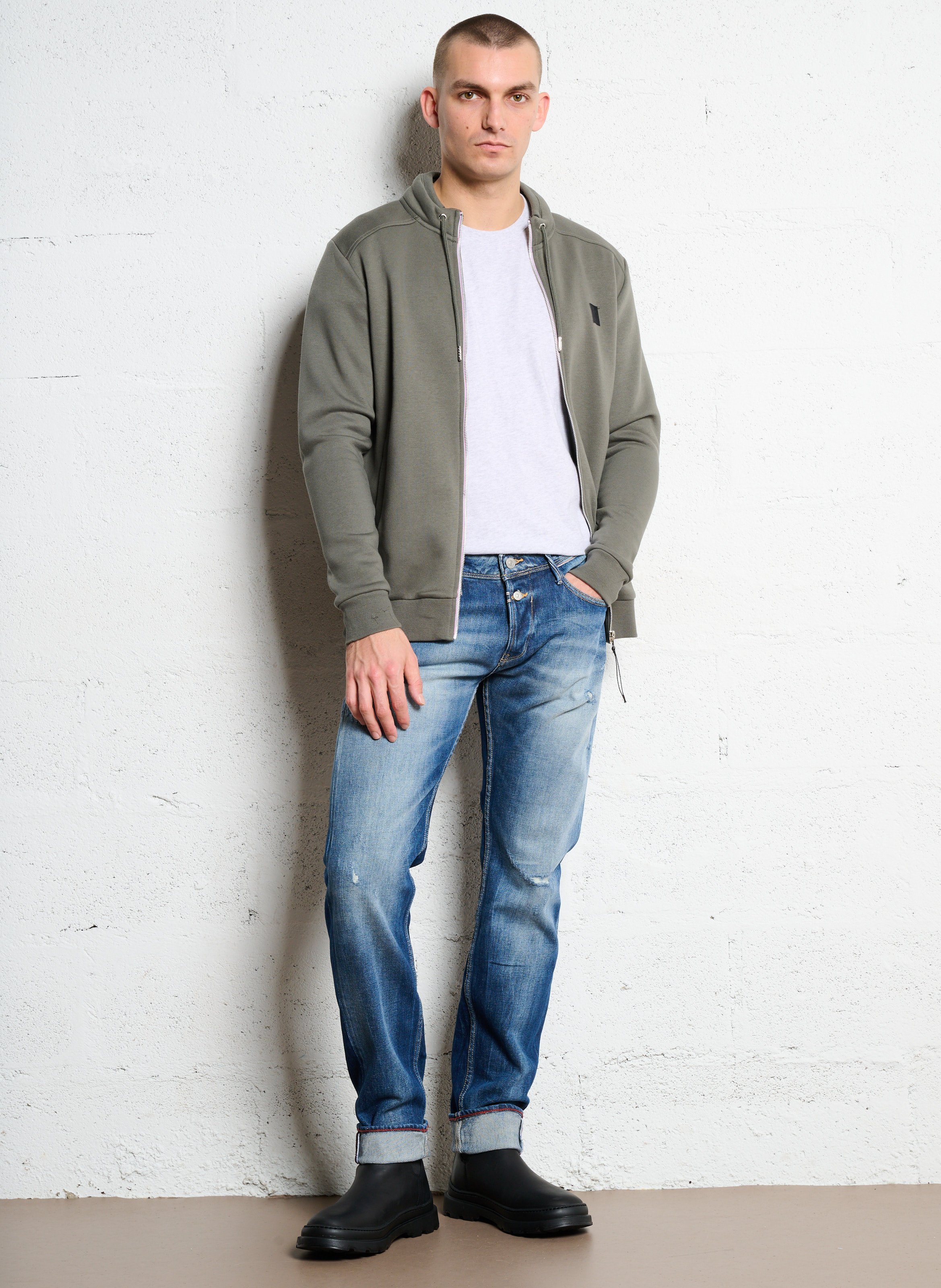 Cotton-blend sweater with zip-up neck LE TEMPS DES CERISES Green