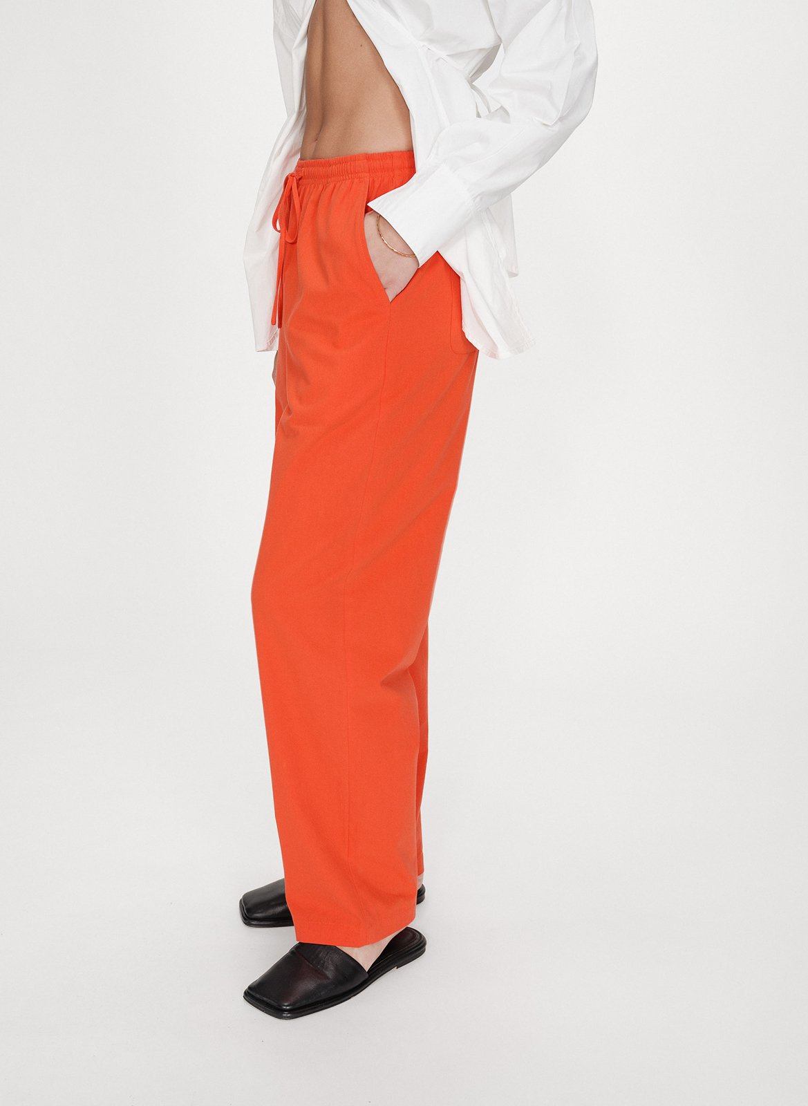 Pantalon droit élastiqué uni en coton GRACE ET MILA Rouge