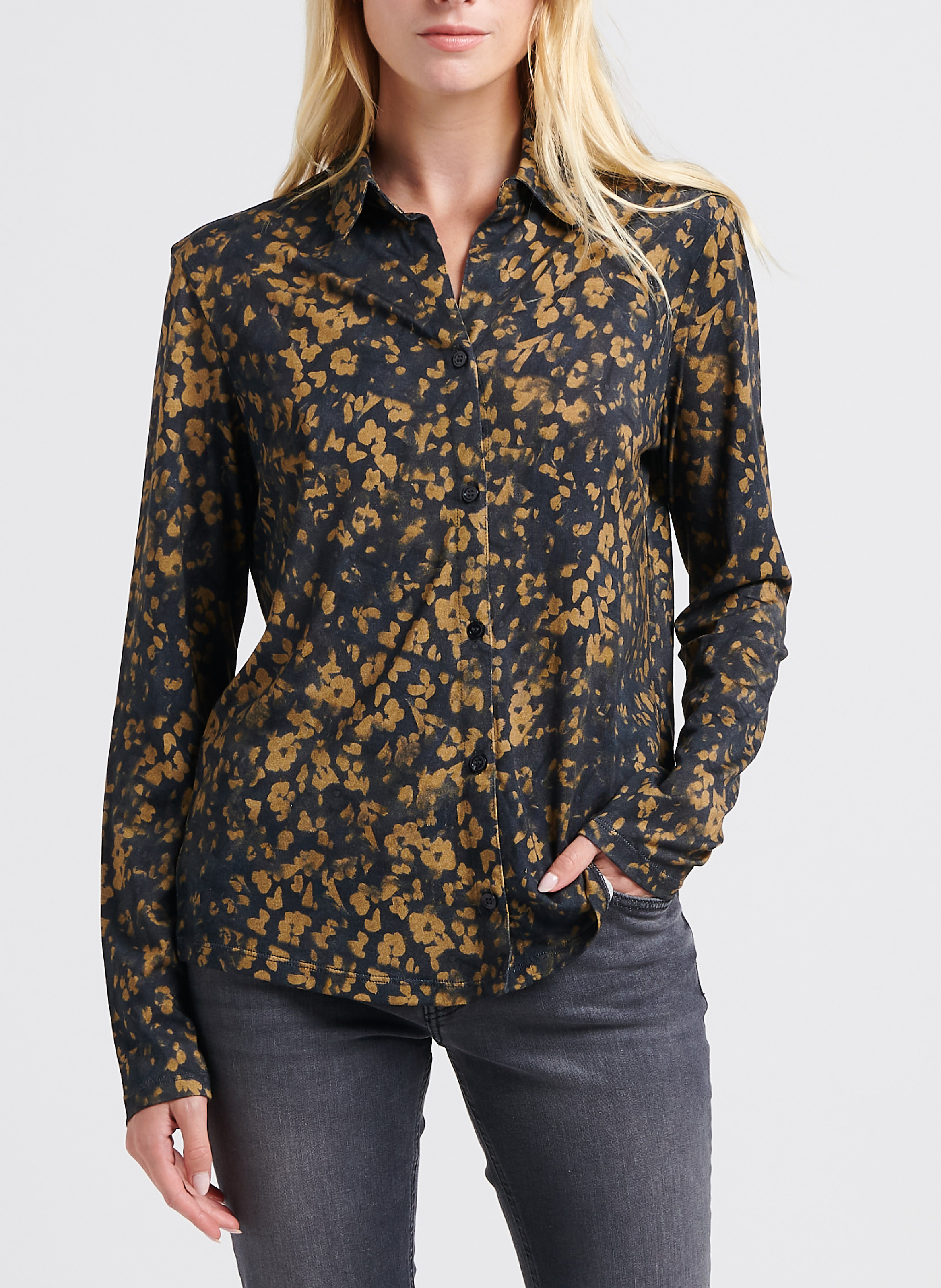 Bluse mit klassischem Kragen und Fleckenprints MAJESTIC FILATURES Blau