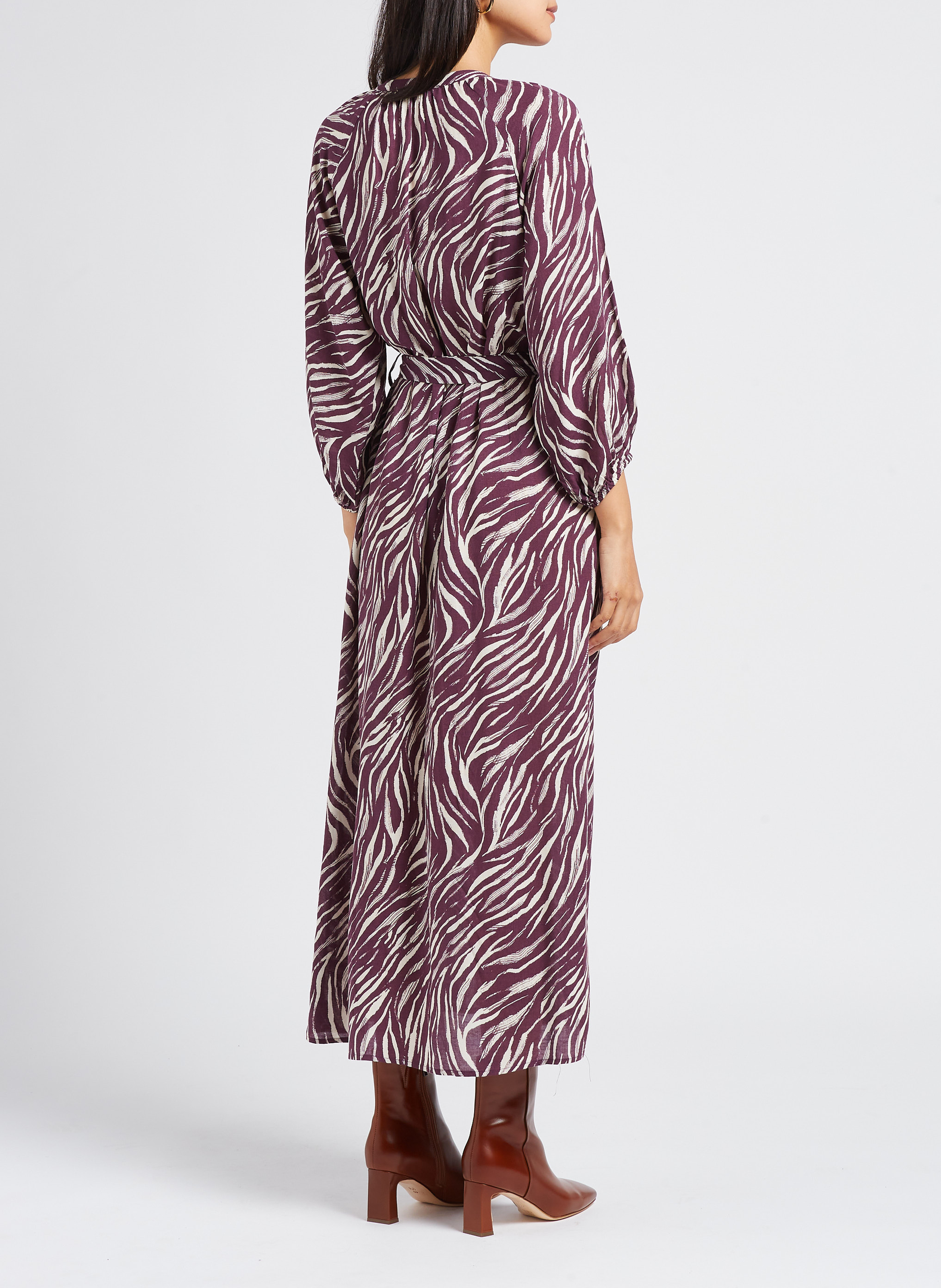 Robe longue coupe droite à col v GRACE ET MILA Rose