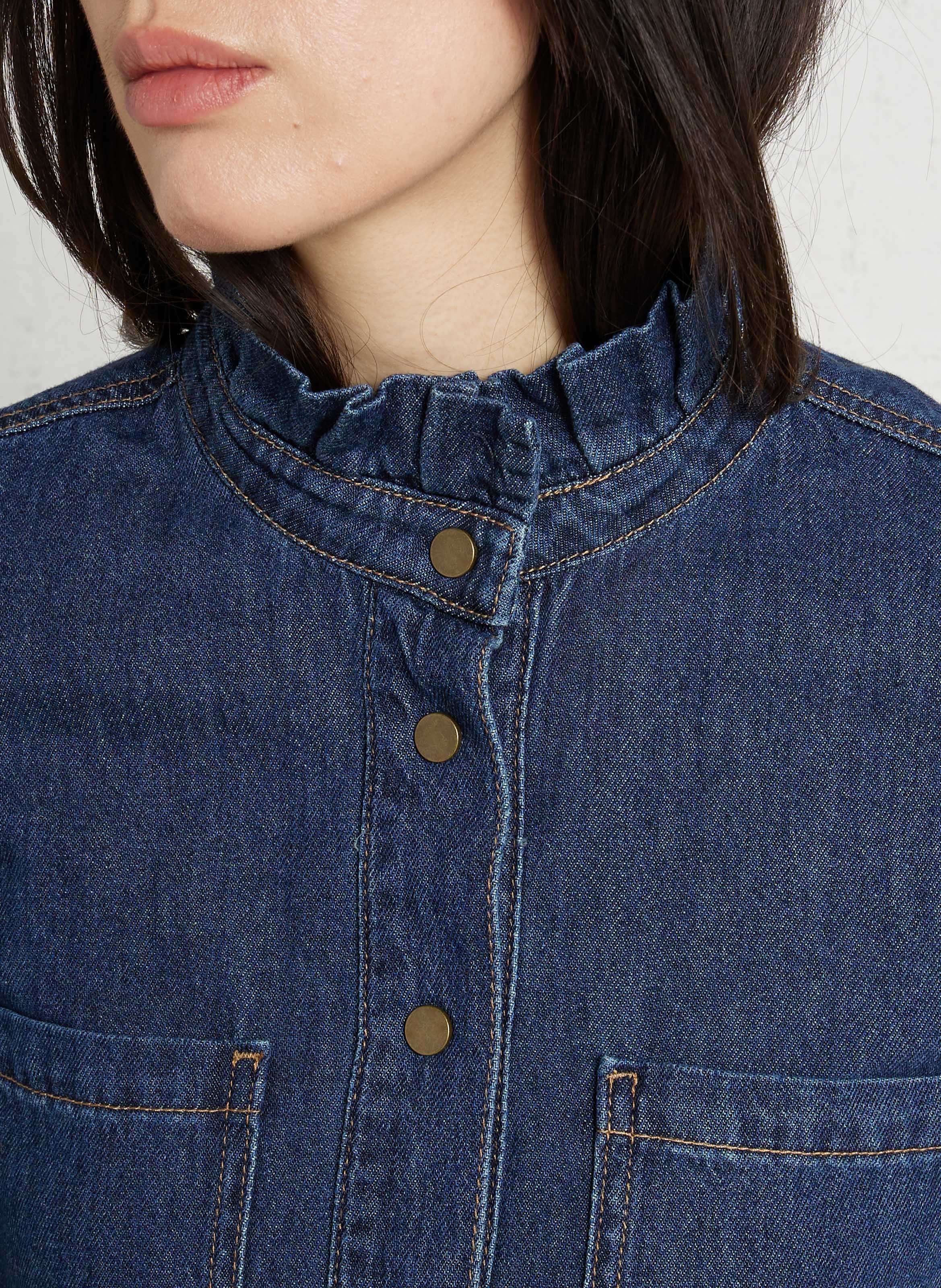 Chemise droite col rond en coton MAISON 123 Bleu