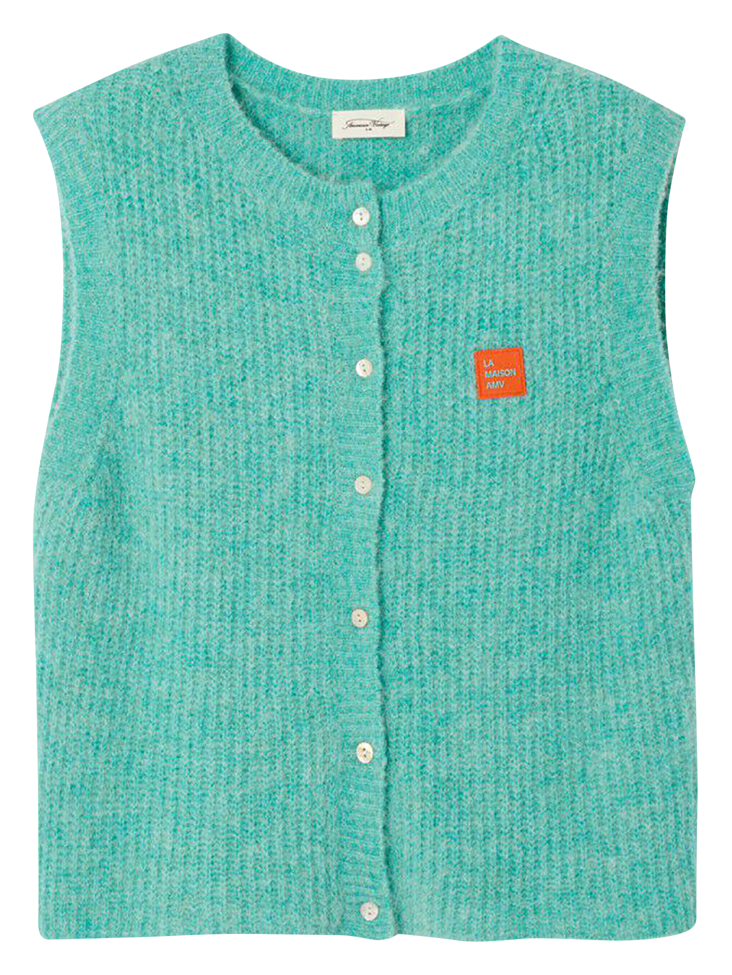 Mouwloos, donzig, gebreid vestje AMERICAN VINTAGE Blauw