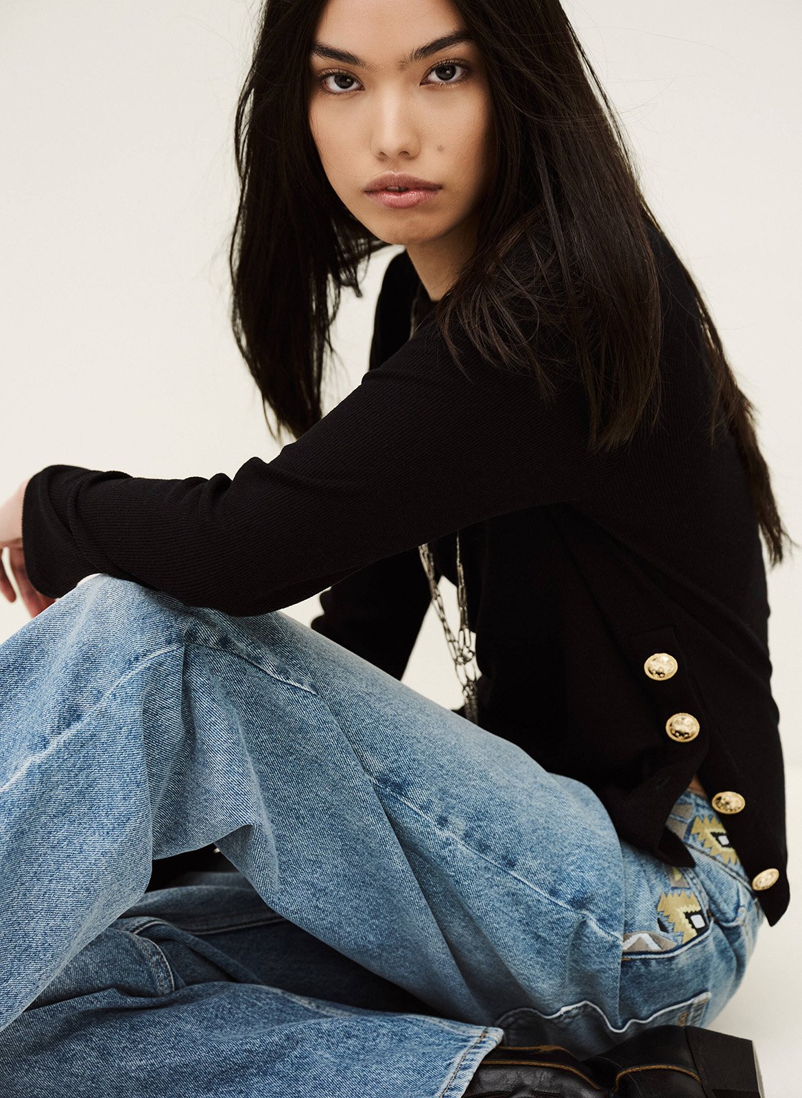 Straight ribbed round neck T-shirt BA&SH Black