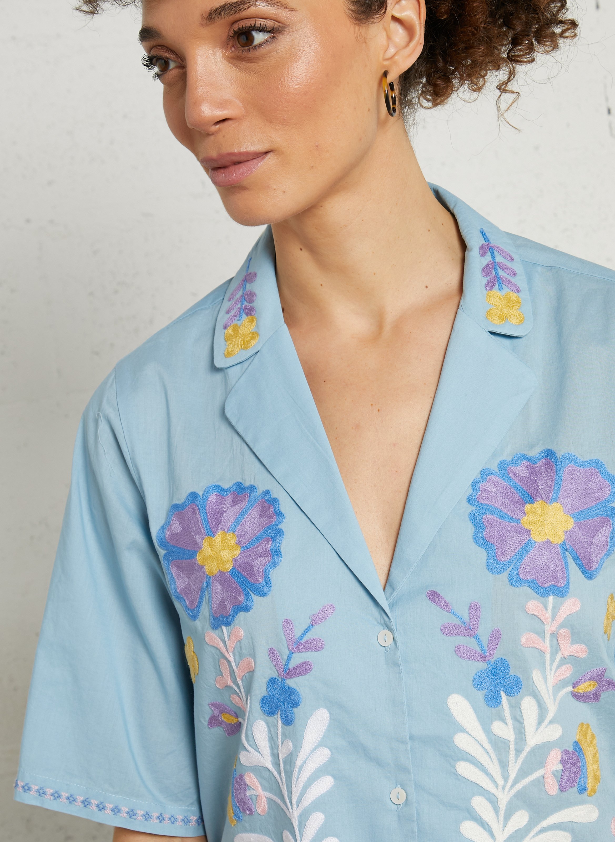 Chemise oversize en coton bio brodé LOUISE MISHA Bleu
