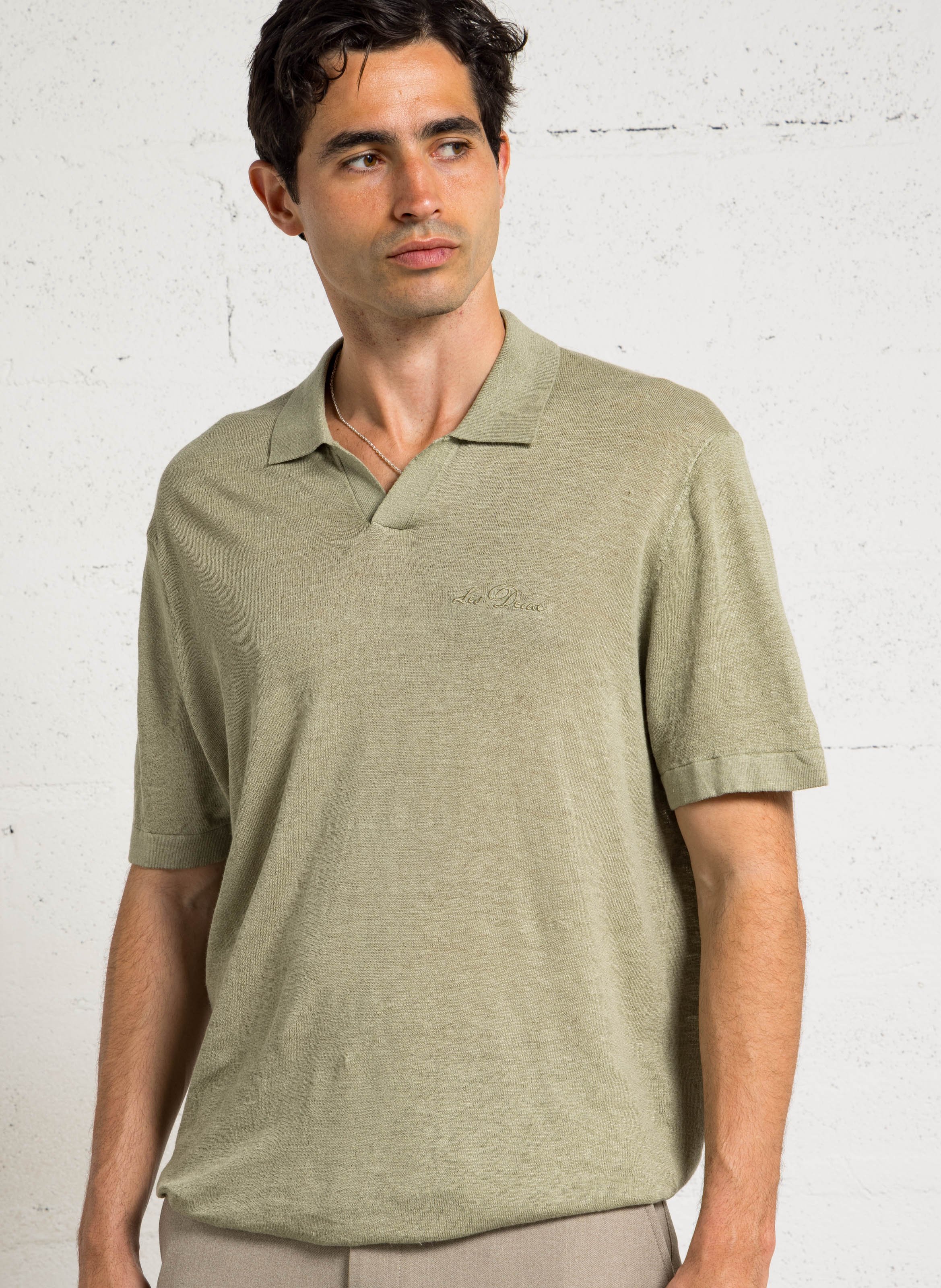 Regular-fit linen and cotton polo shirt LES DEUX Green