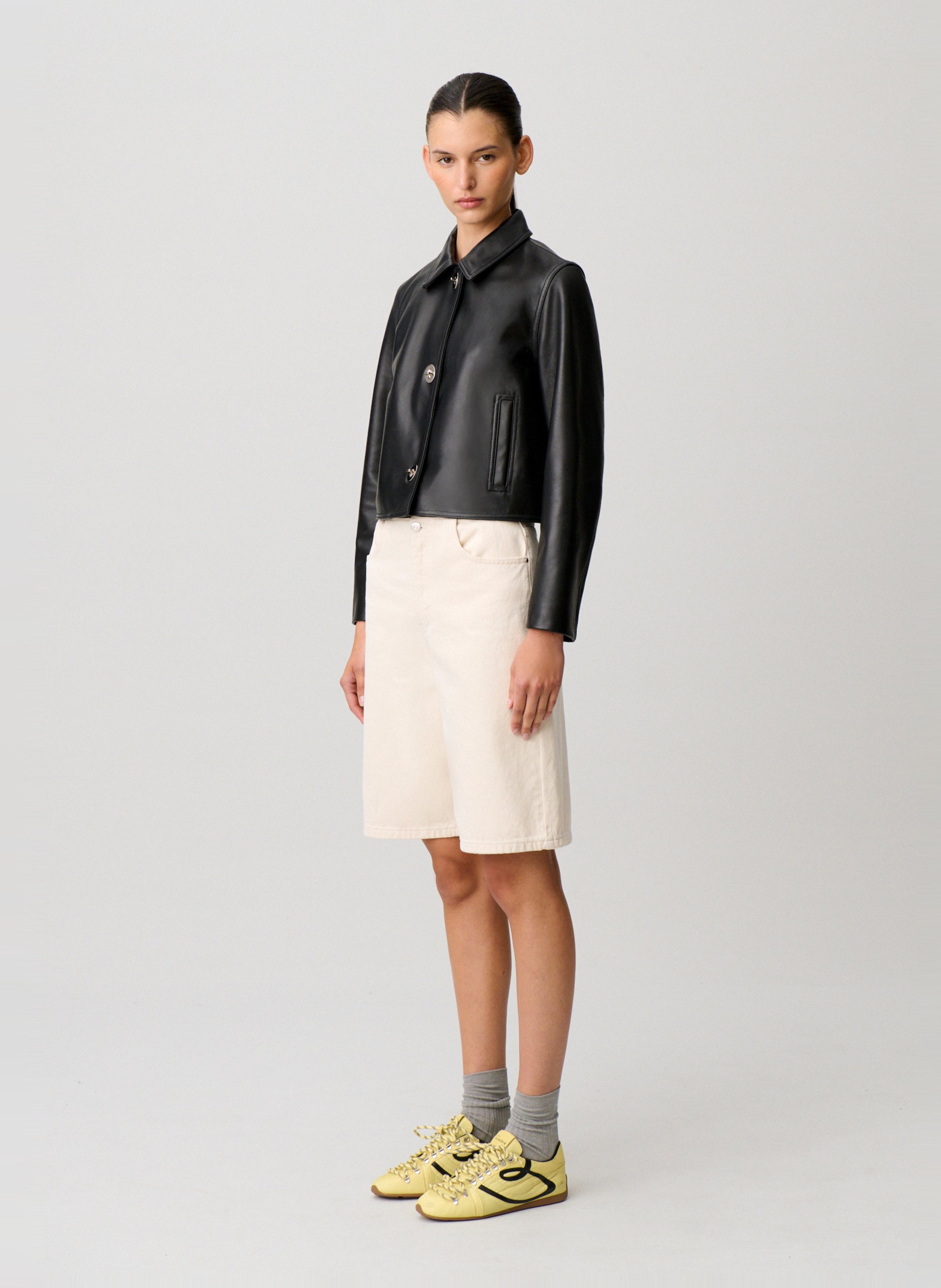 Veste droite col classique en cuir CLAUDIE PIERLOT Noir