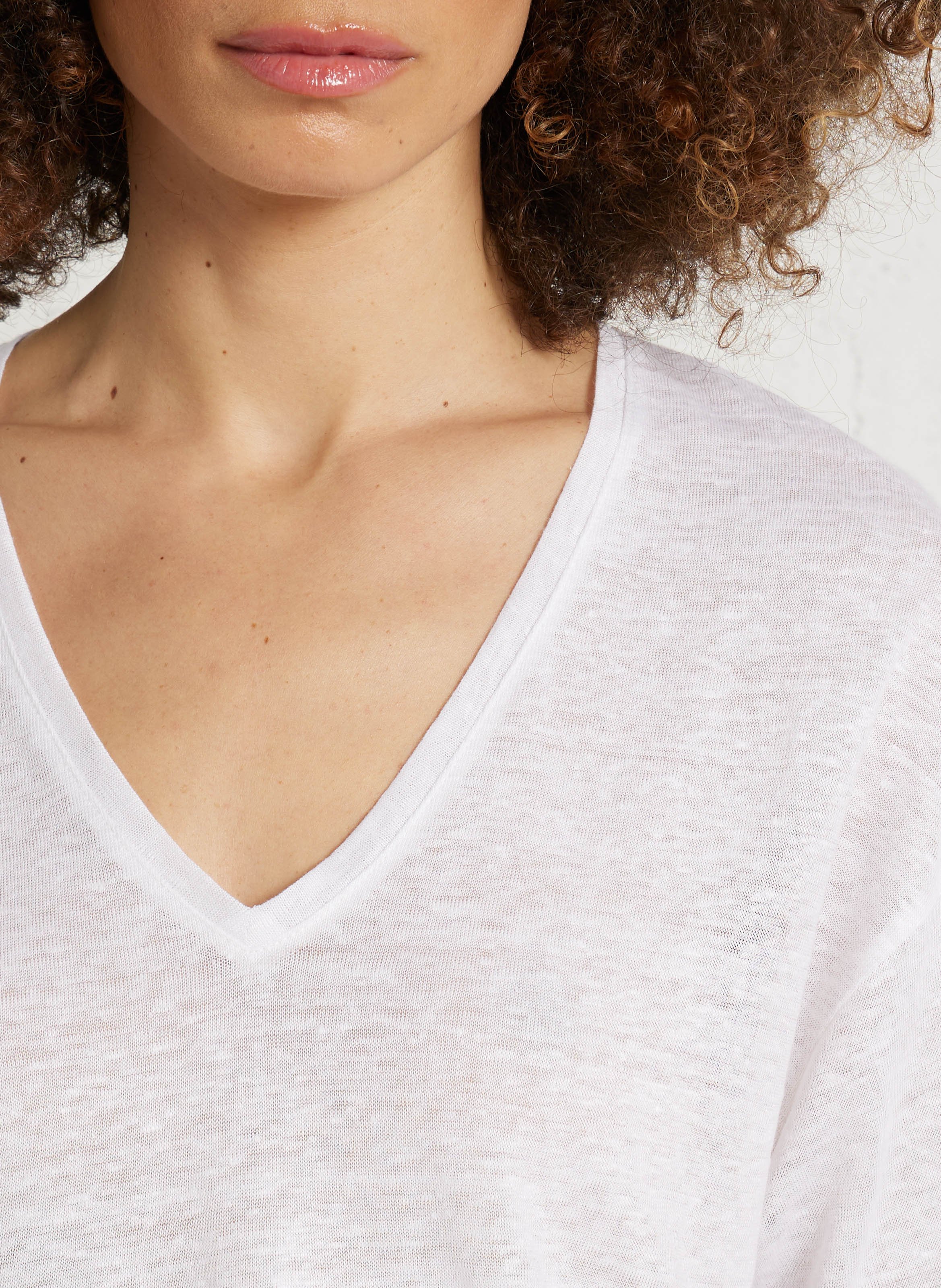 Loose-fit V-neck linen T-shirt DES PETITS HAUTS Beige