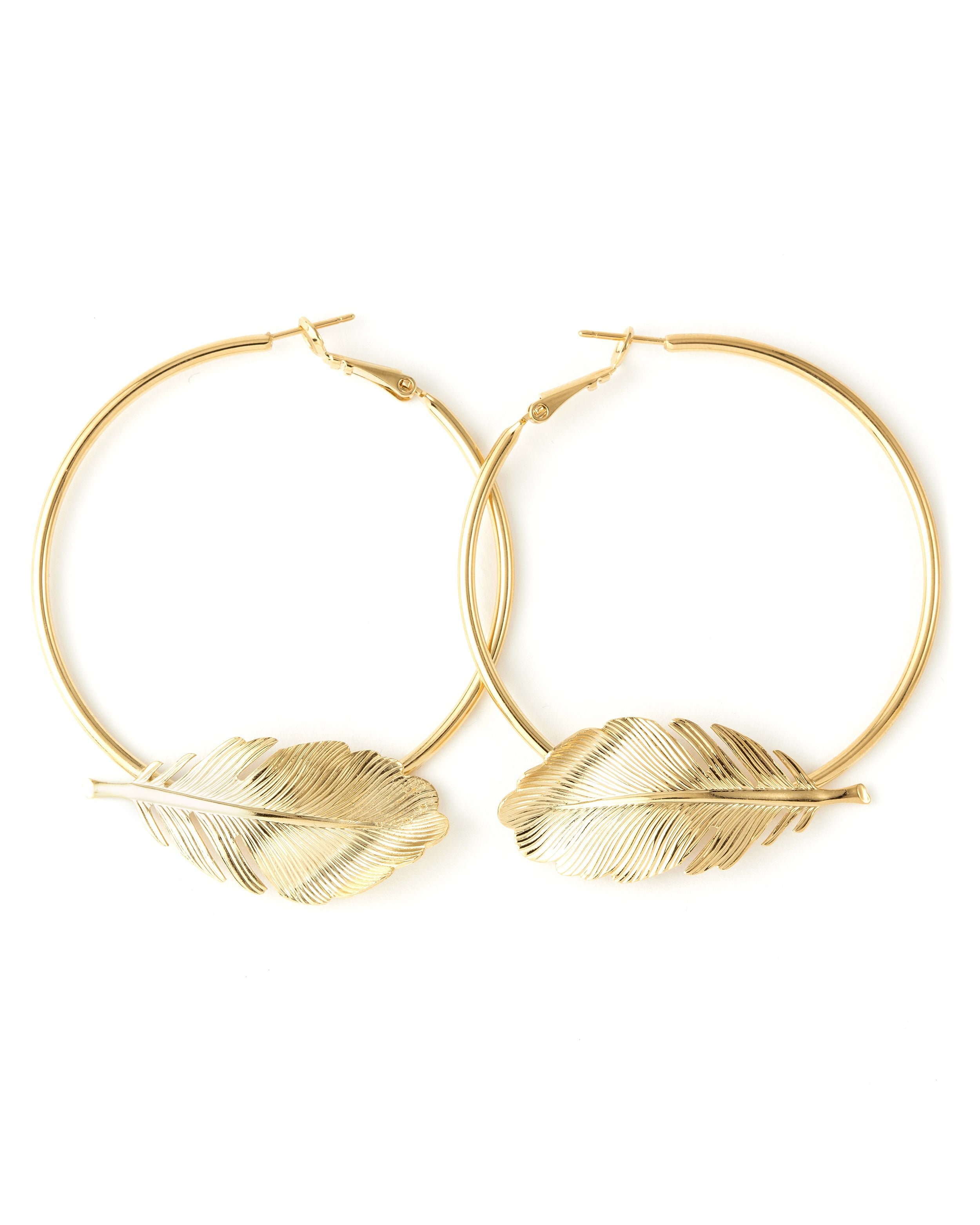 Silver-plated leaf hoop earrings GoldenMONSIEUR SIMONE