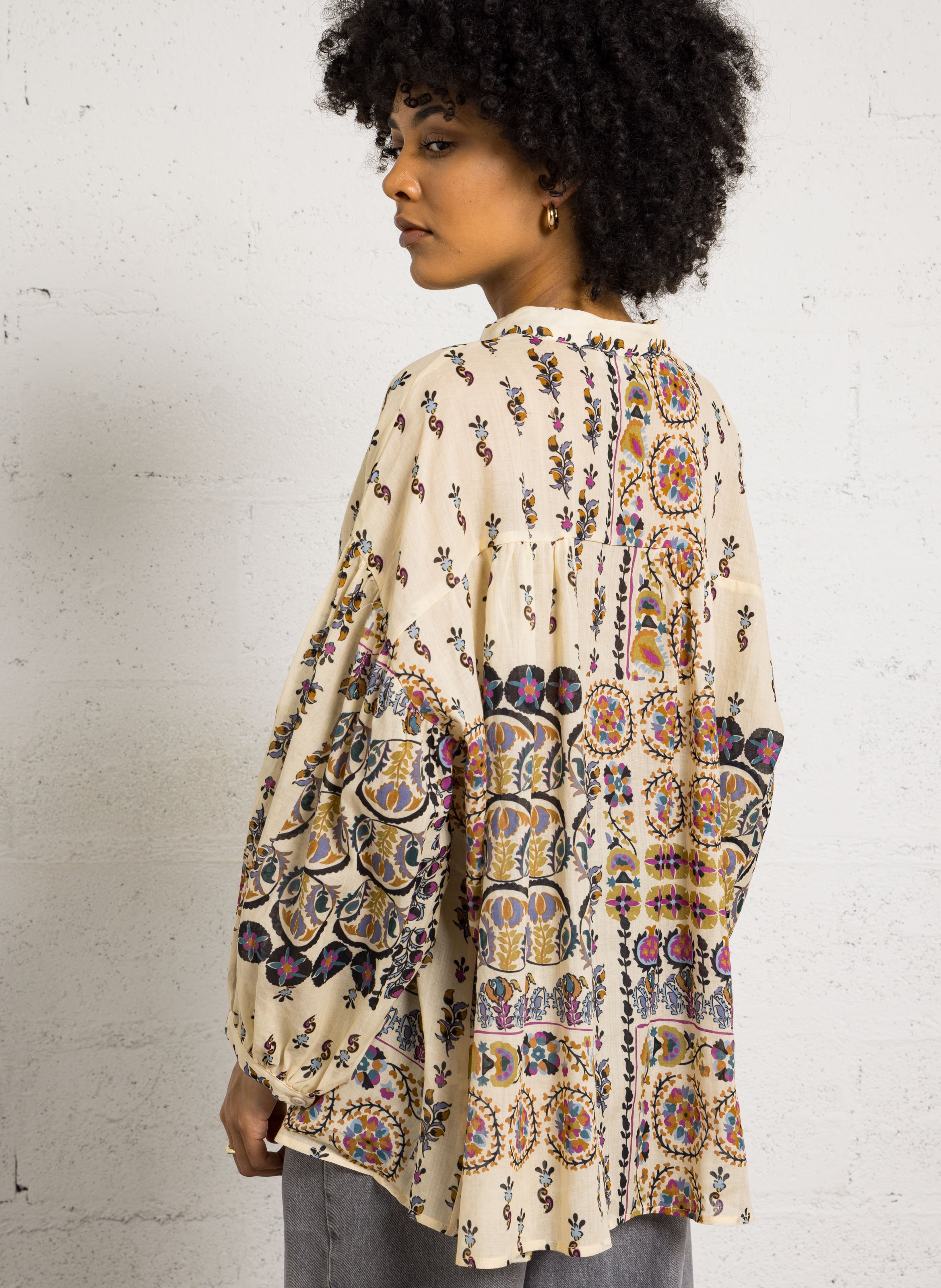 Chemisier col rond imprimé en lin SEE U SOON Blanc