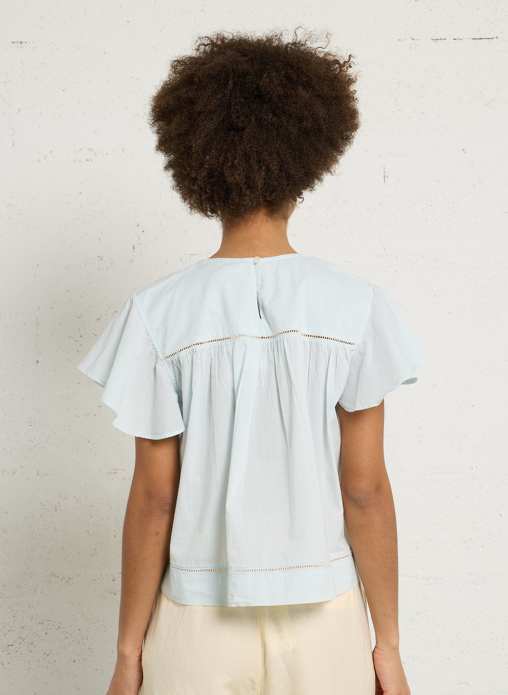 Top col carré brodé en coton bio LOUISE MISHA Bleu