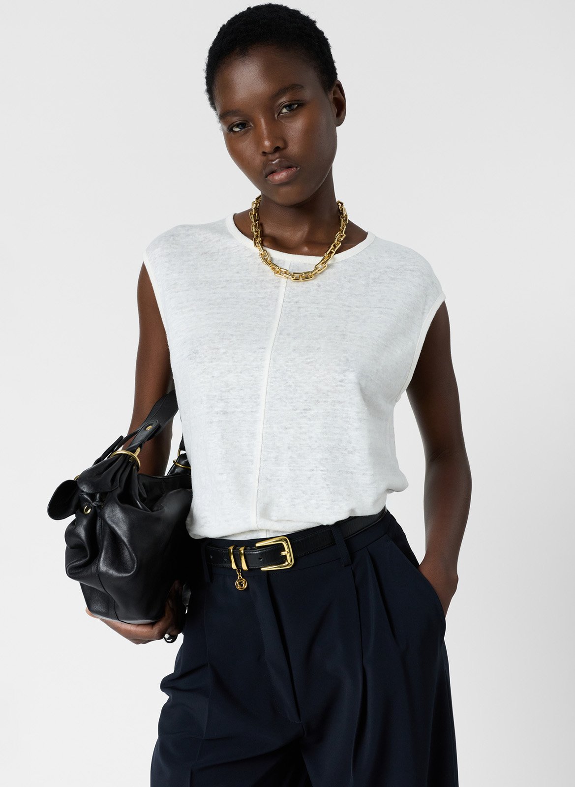 Top col rond en lin GERARD DAREL Blanc