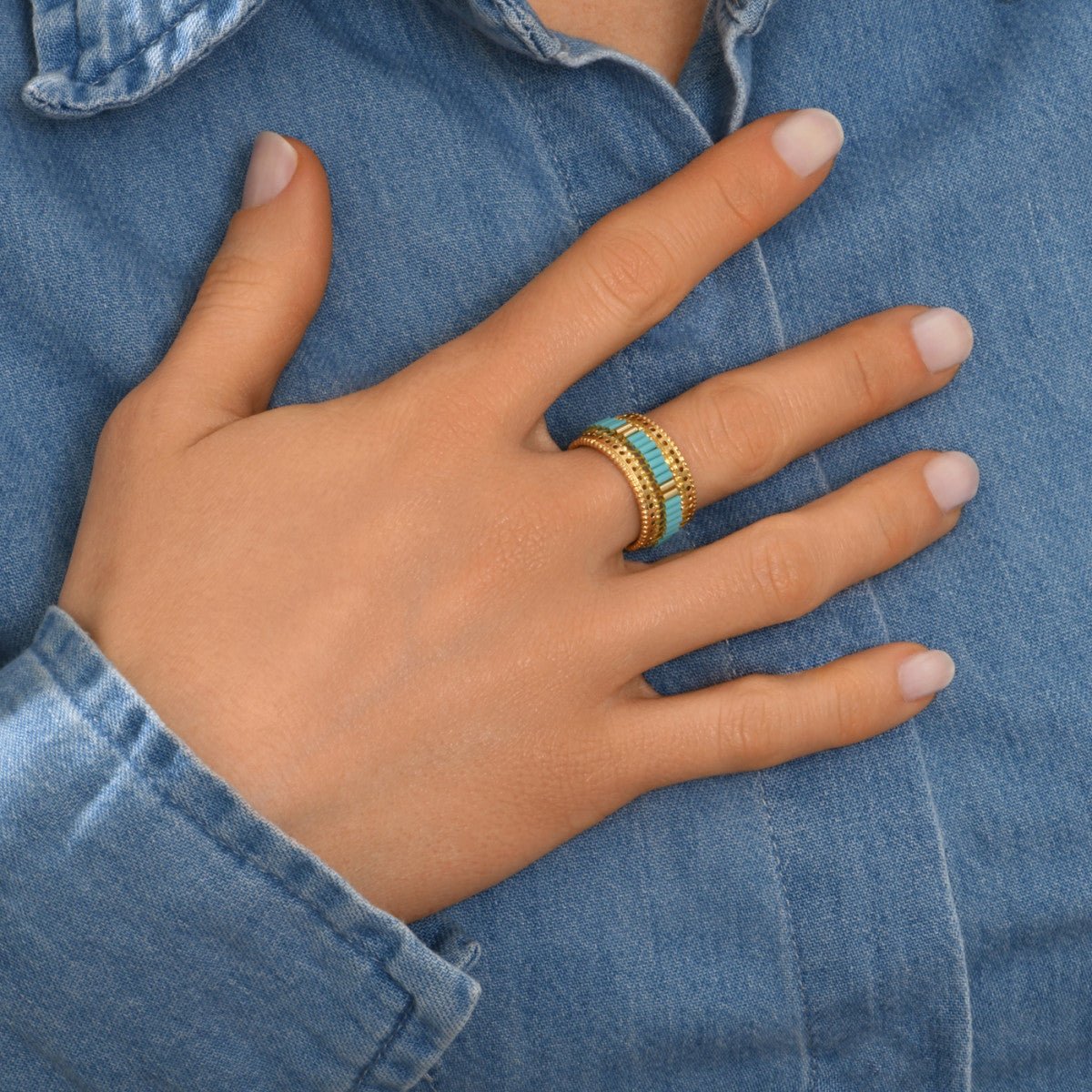 Bague medium ajustable   ajustable doré à l'or fin SATELLITE PARIS Vert