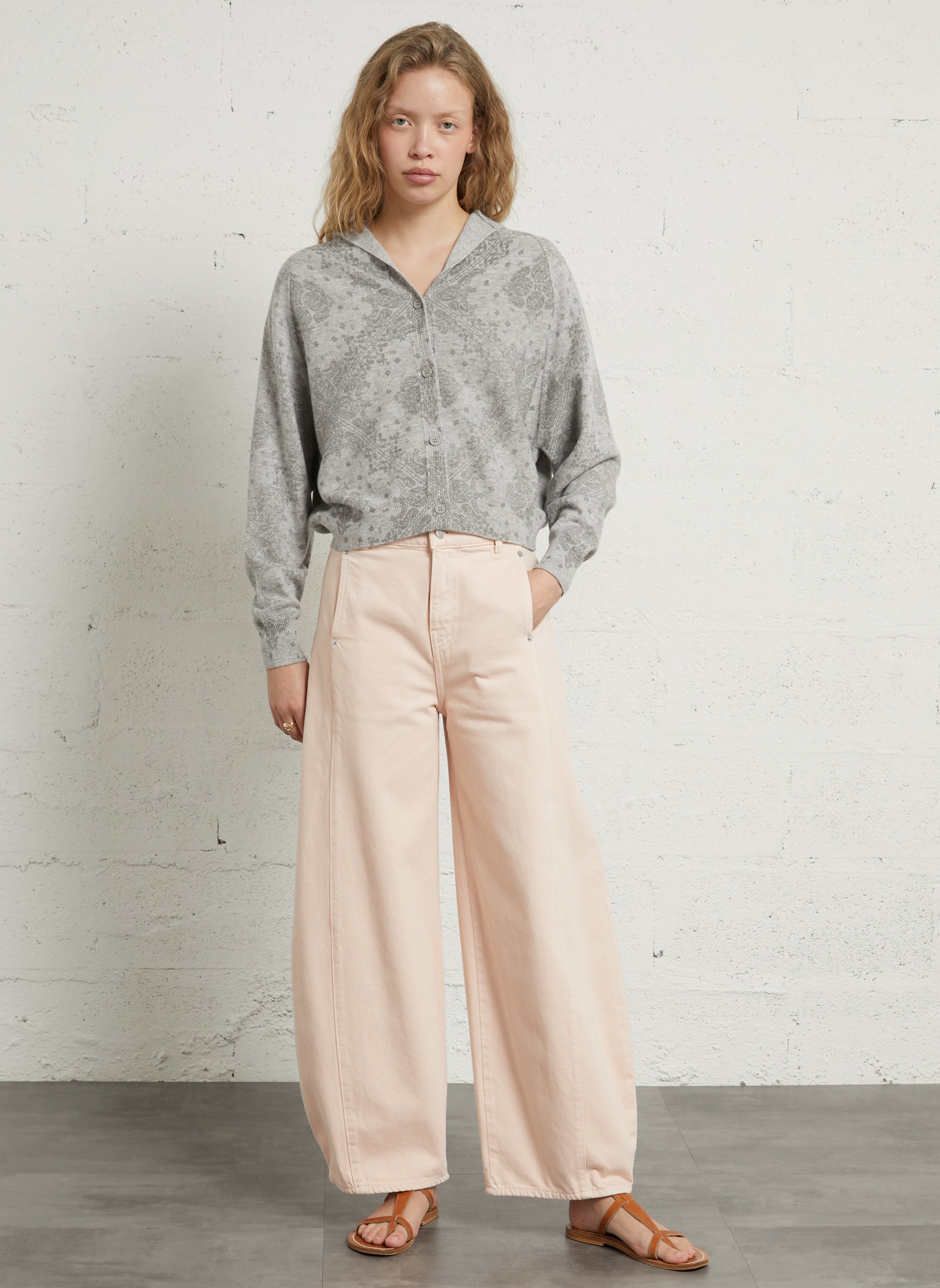 Gilet col V en laine  BERENICE Gris