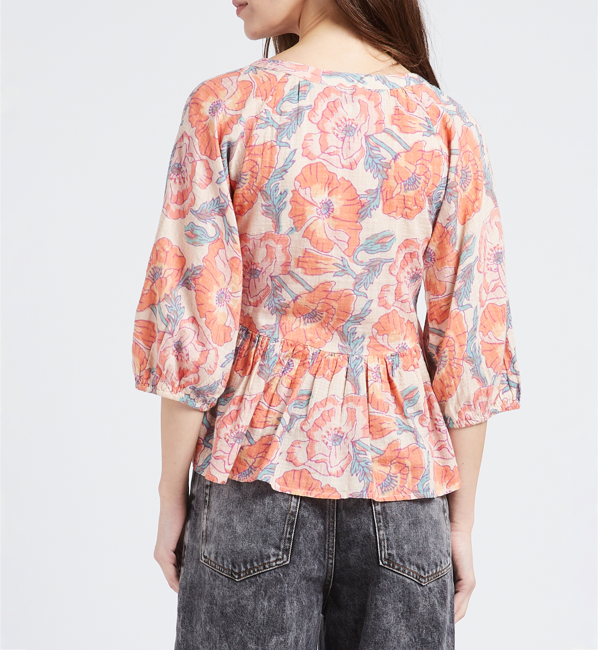 Loose-fit cotton-blend V-neck blouse SWILDENS White