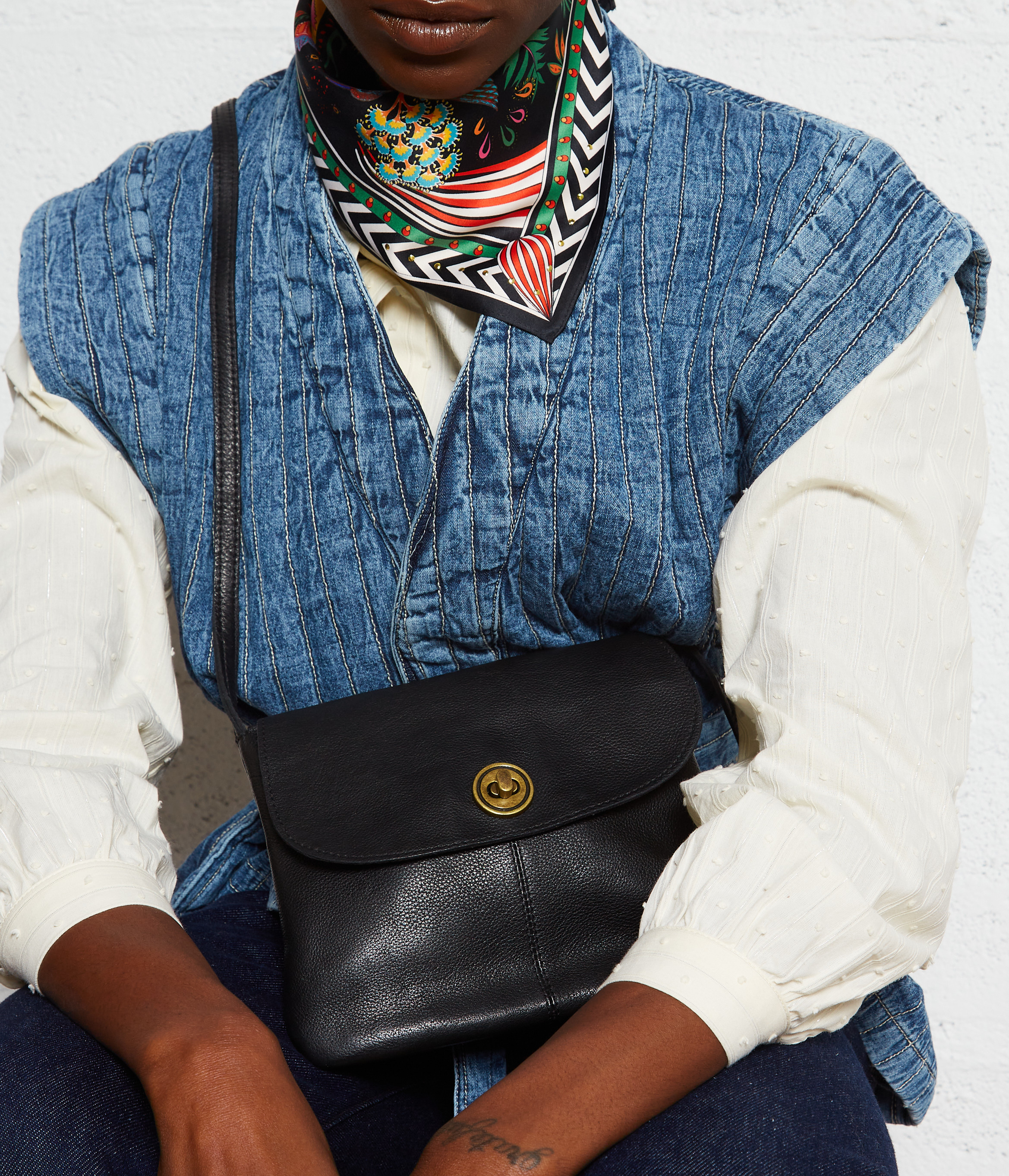 Sacoche bandoulière en cuir PIECES Noir