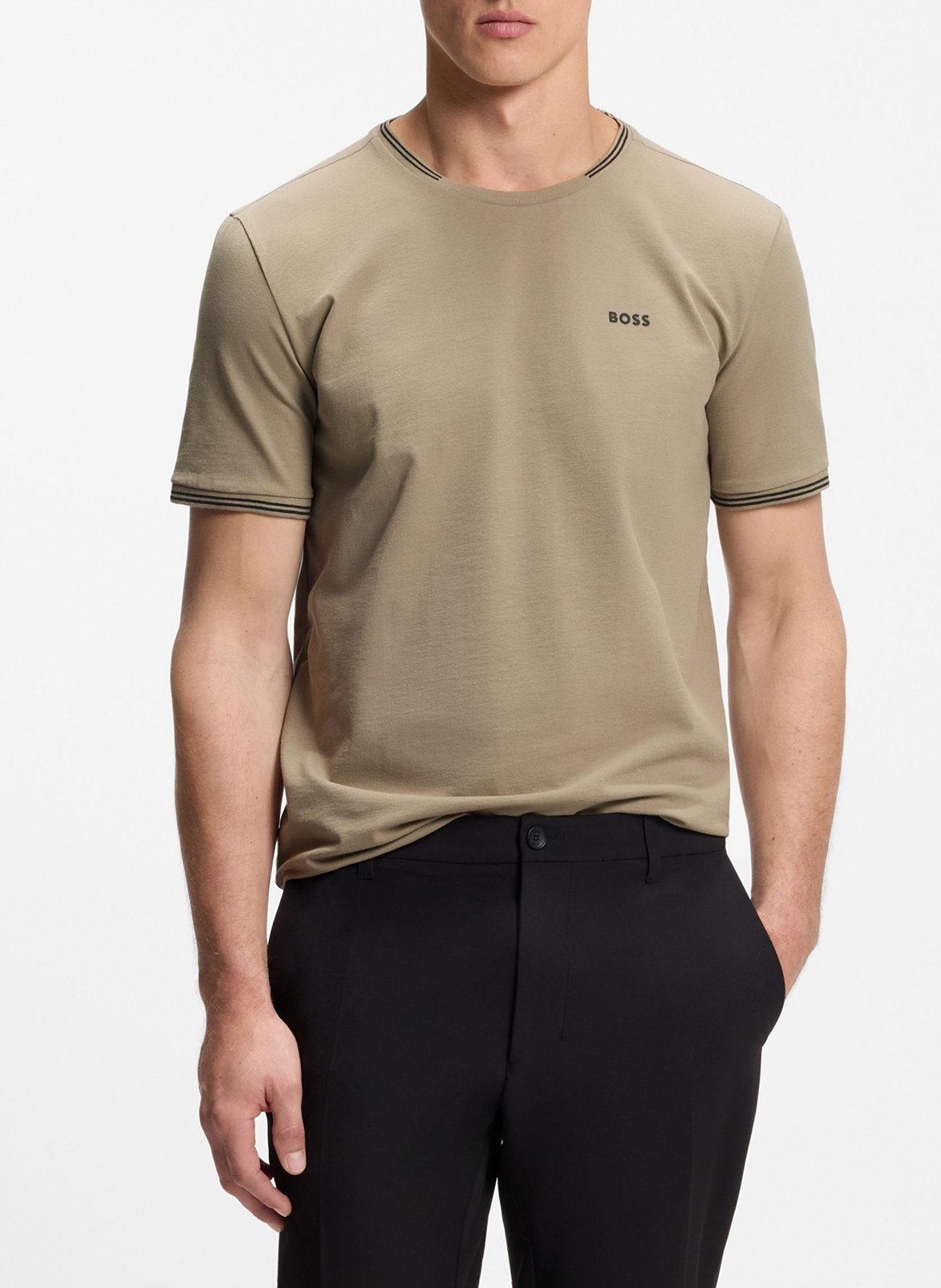 Basic cotton-mix T-shirt BOSS Khaki