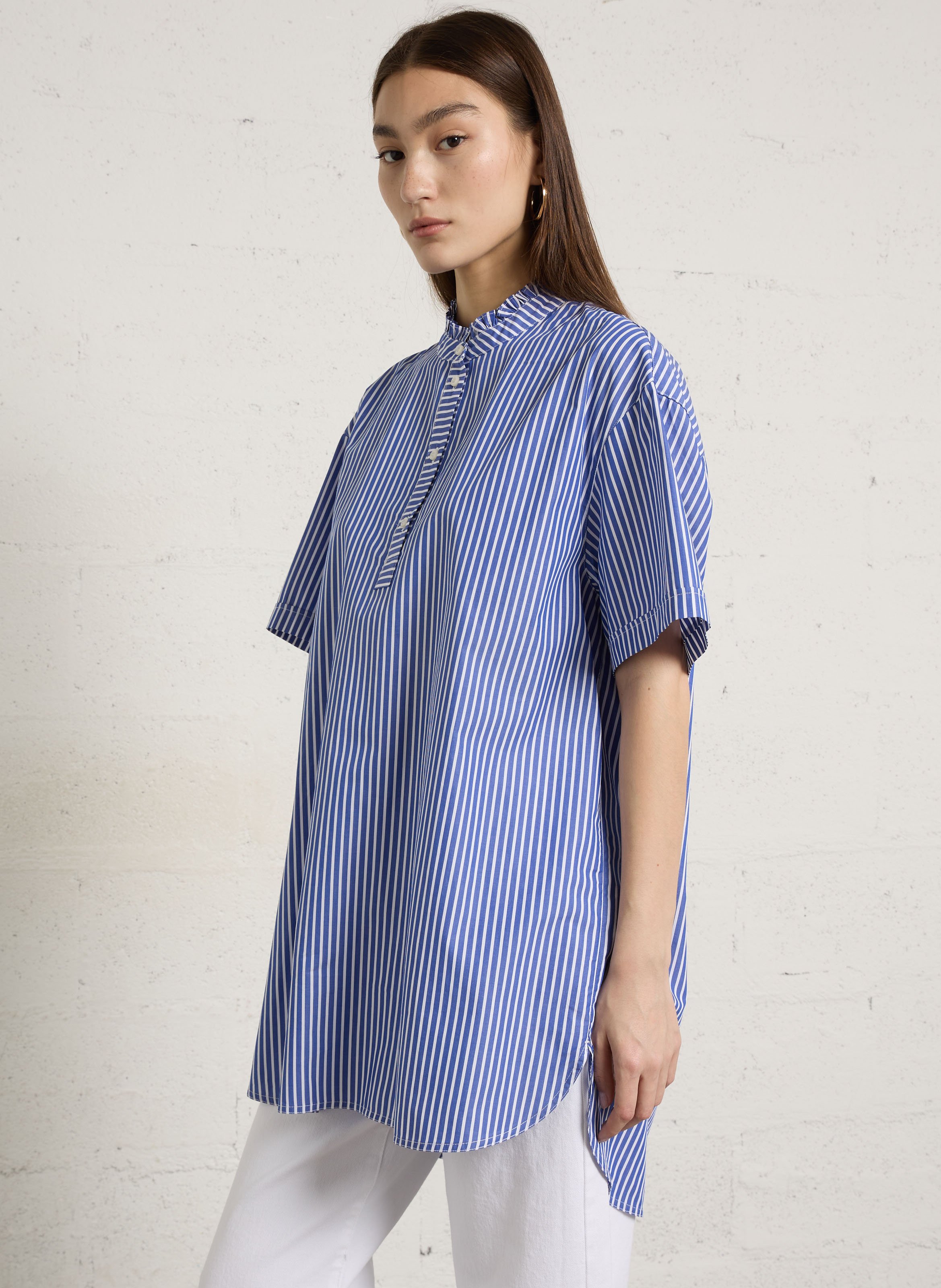 Blouse met strepen en Victoriaanse kraag BENSIMON Blauw
