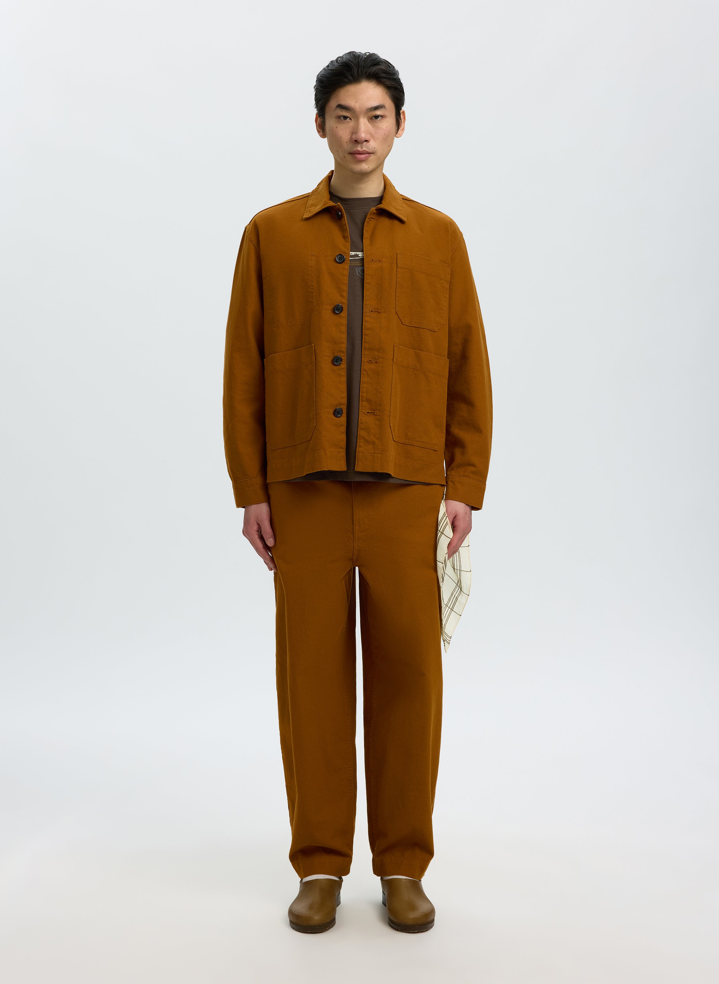 Veste droite en coton et en lin SELECTED Marron