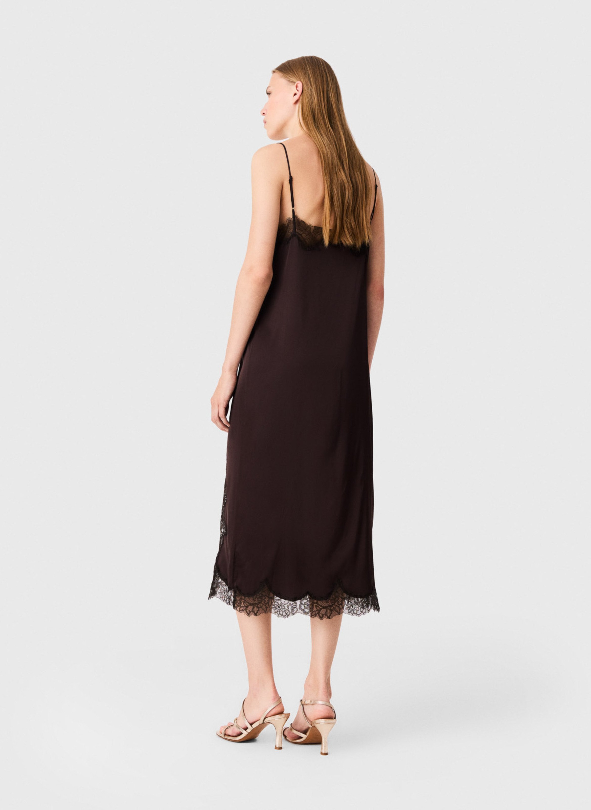Lace V-neck midi dress MAJE Brown