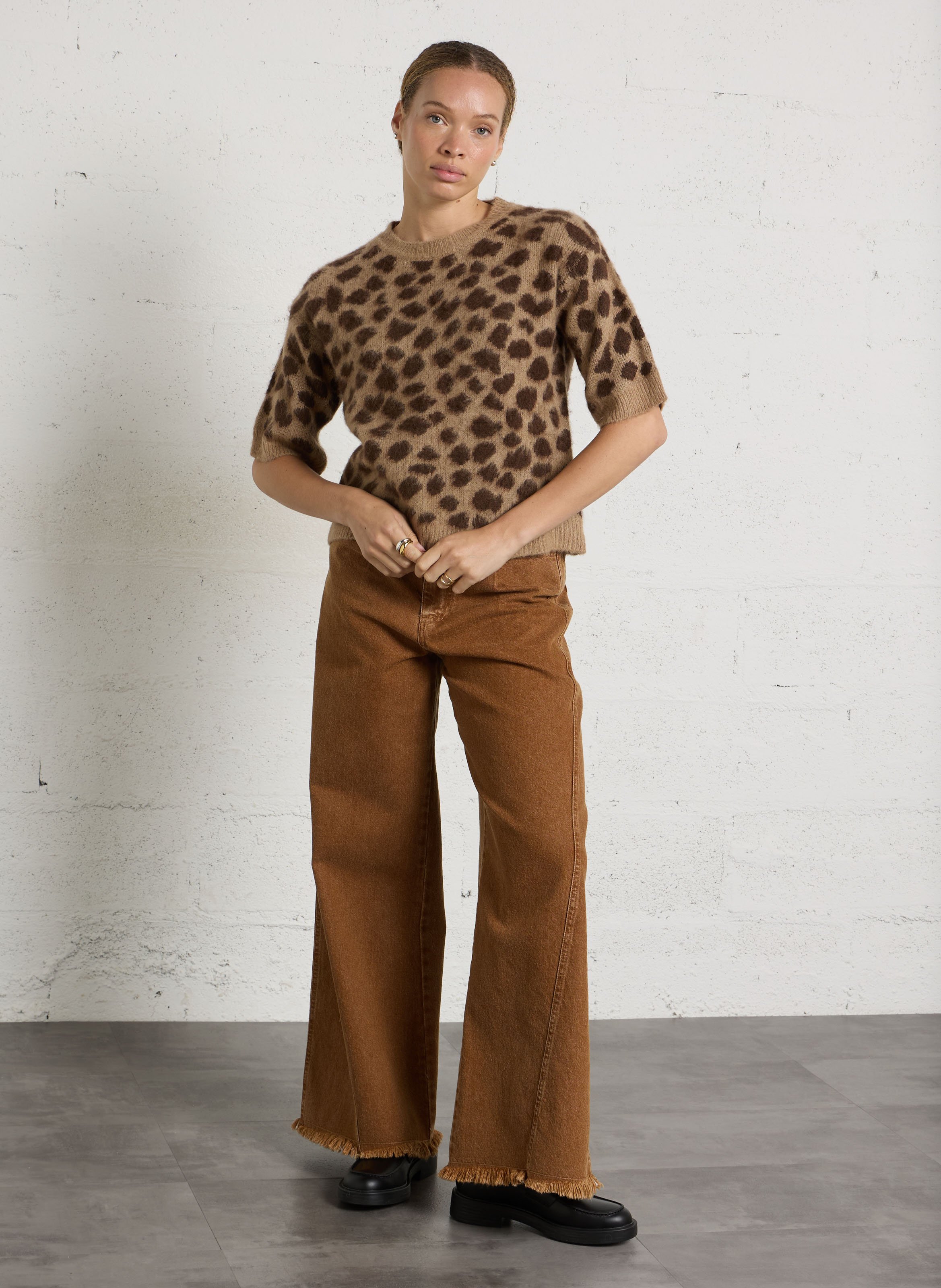 Oversized trui met luipaardprint PLEASE Bruin