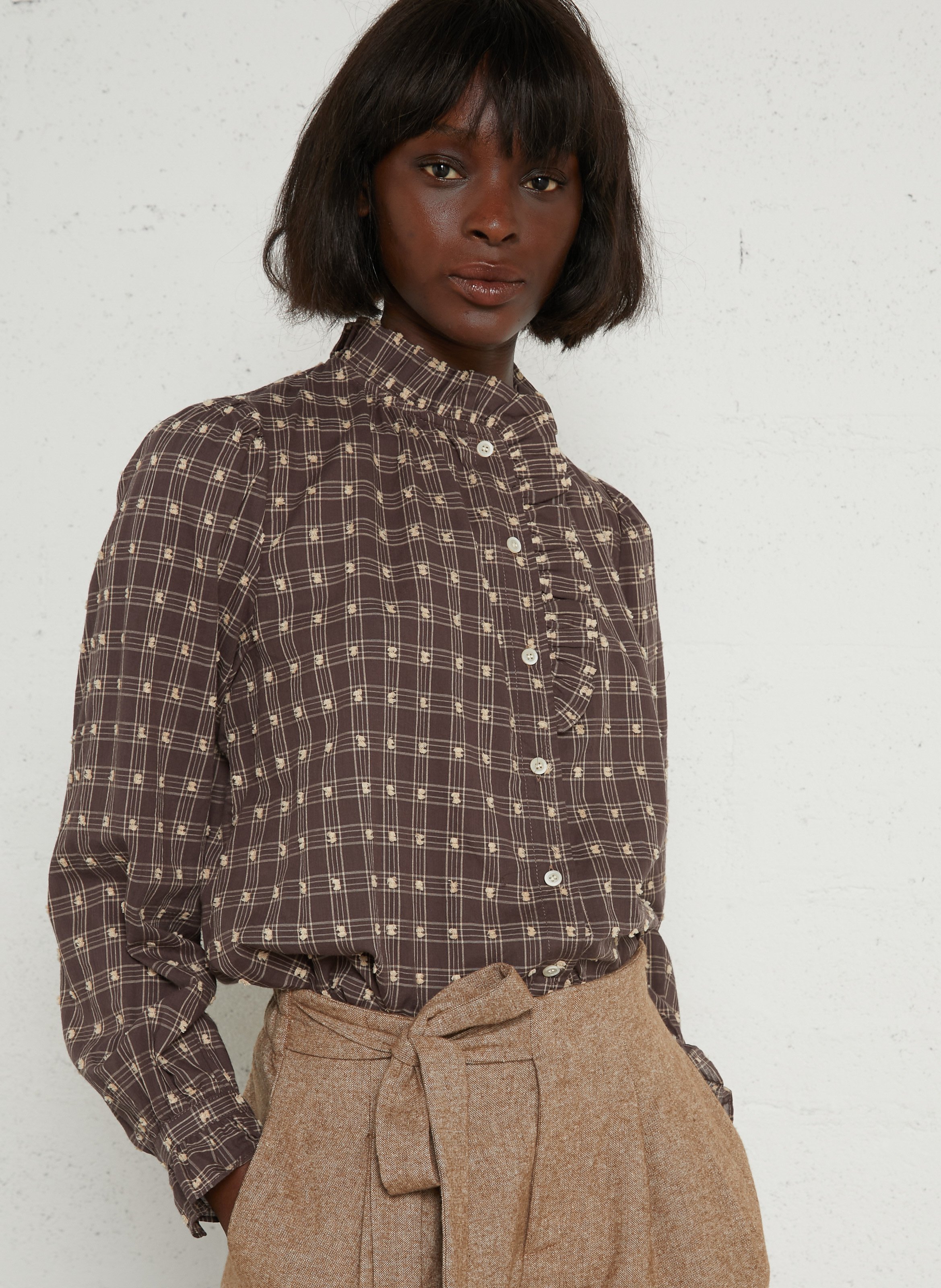 Bluse mit Volantkragen aus Baumwolle THE KORNER Braun