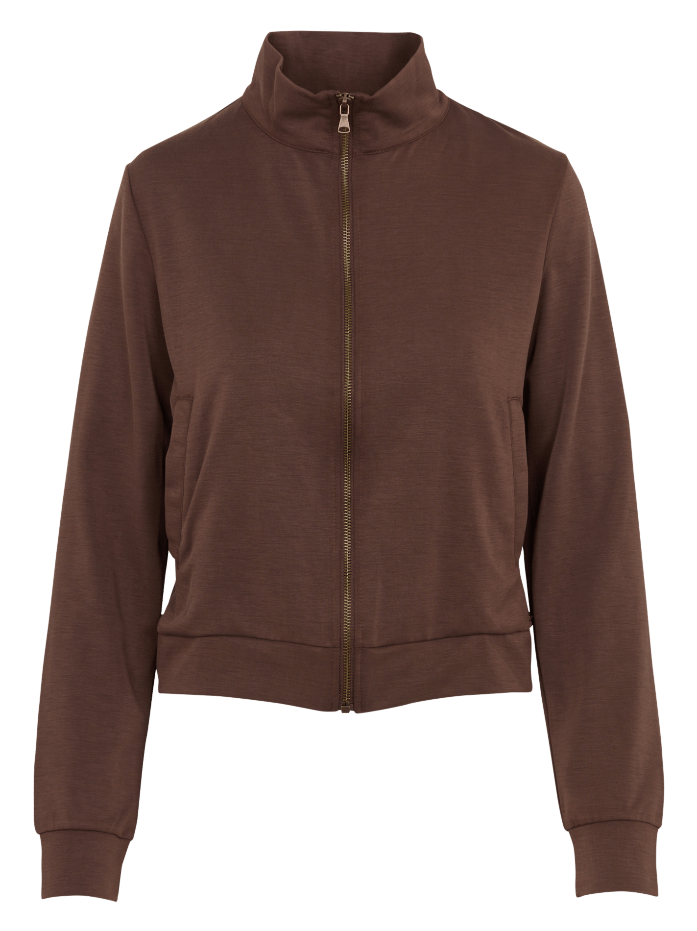 Straight-cut zip-up jacket with a stand-up collar LIVIA Brown