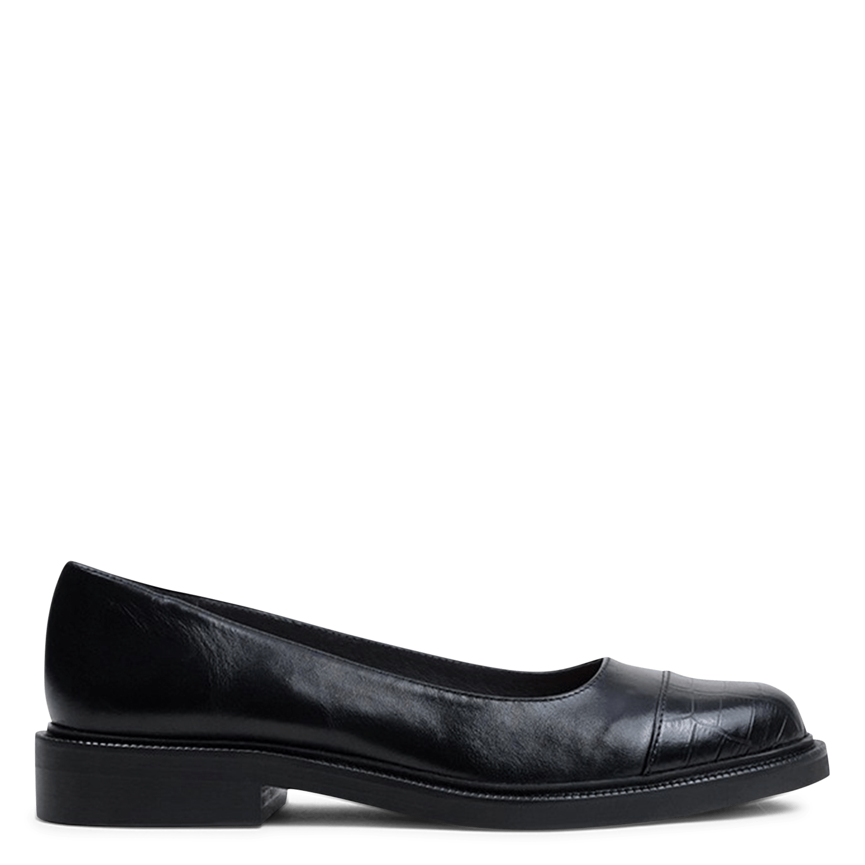 Flat crocodile-effect leather ballet flats JONAK Black