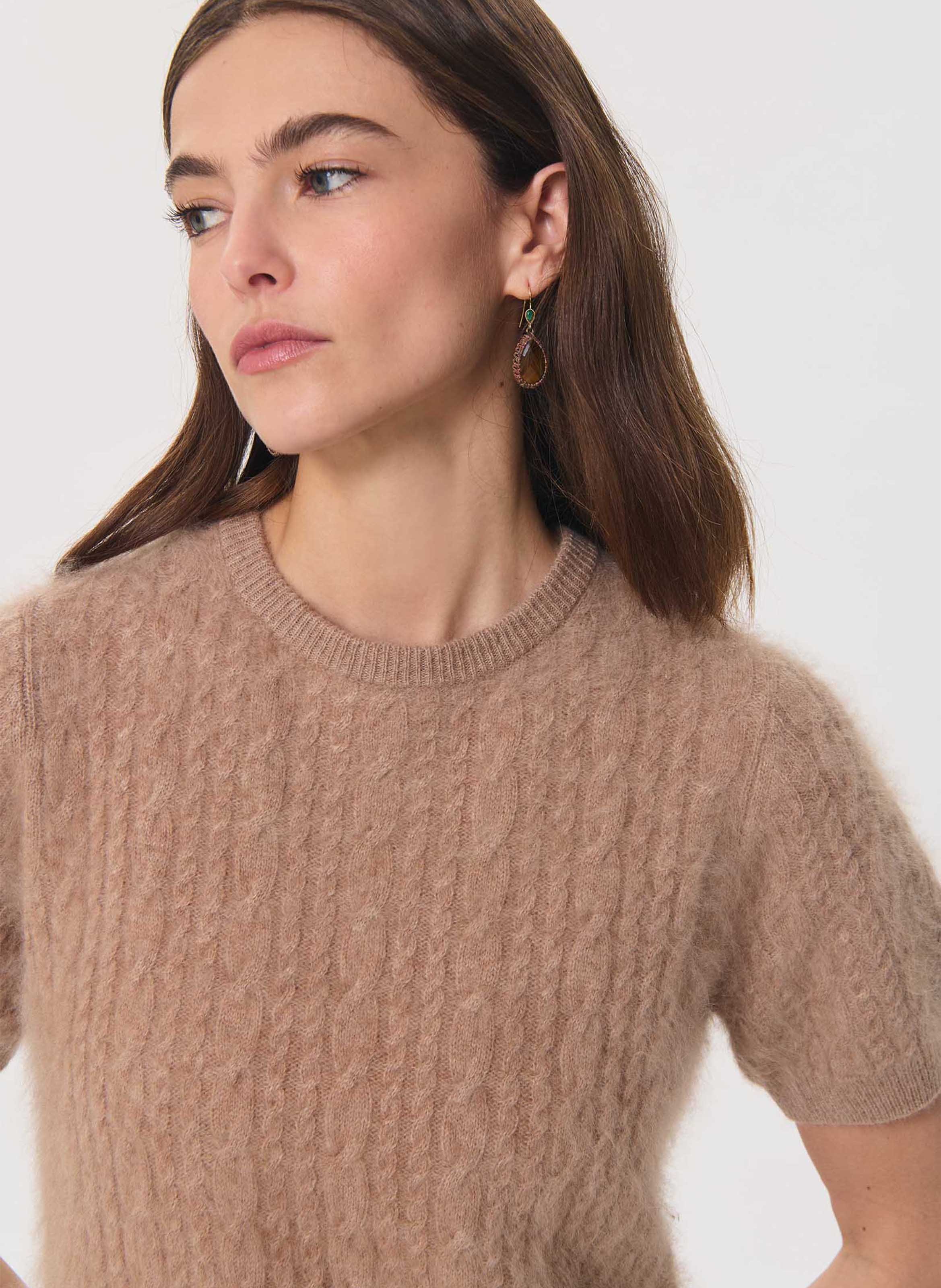 Straight wool short-sleeve sweater TARA JARMON Brown