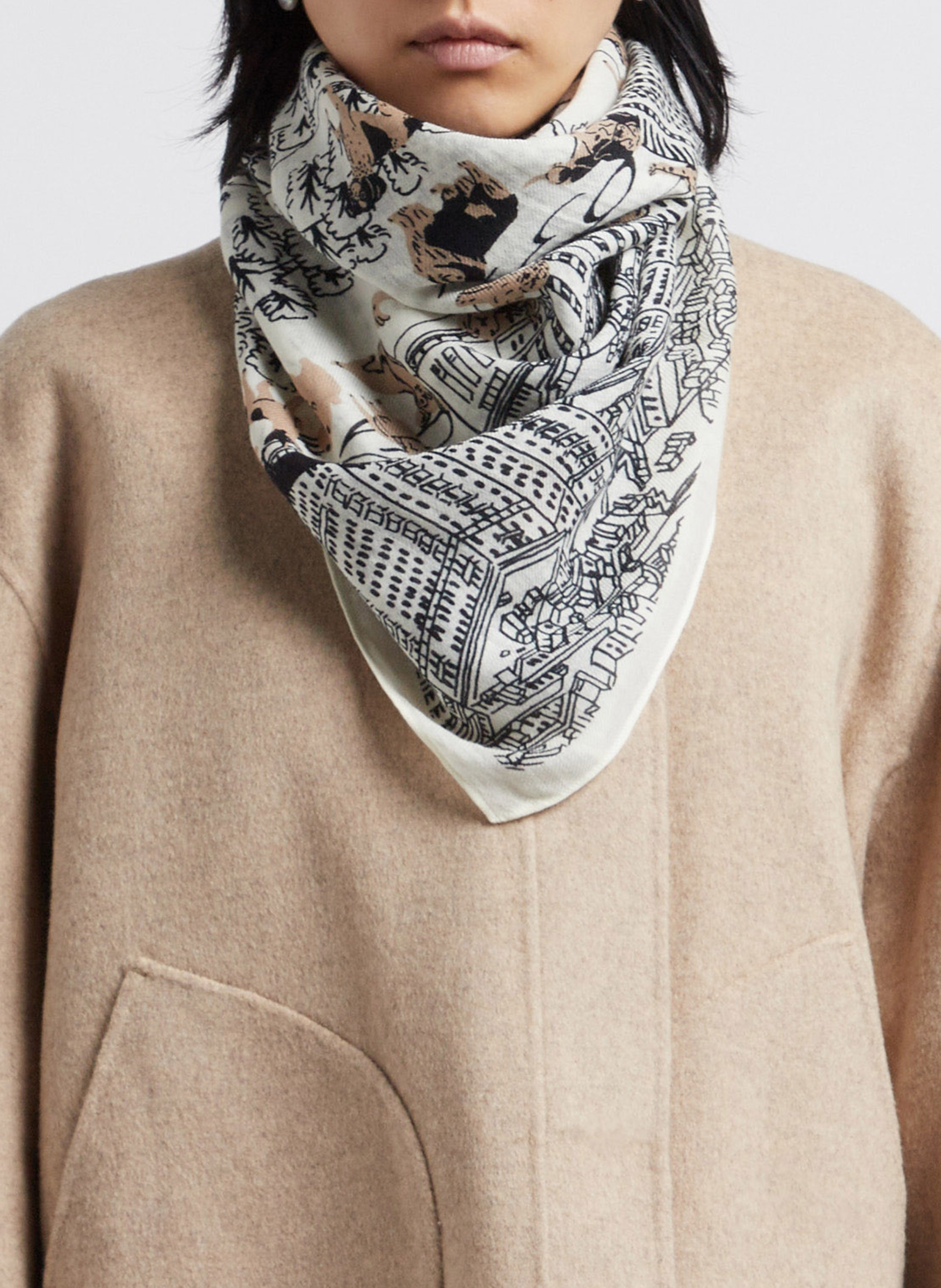 Printed wool scarf INOUI EDITIONS White