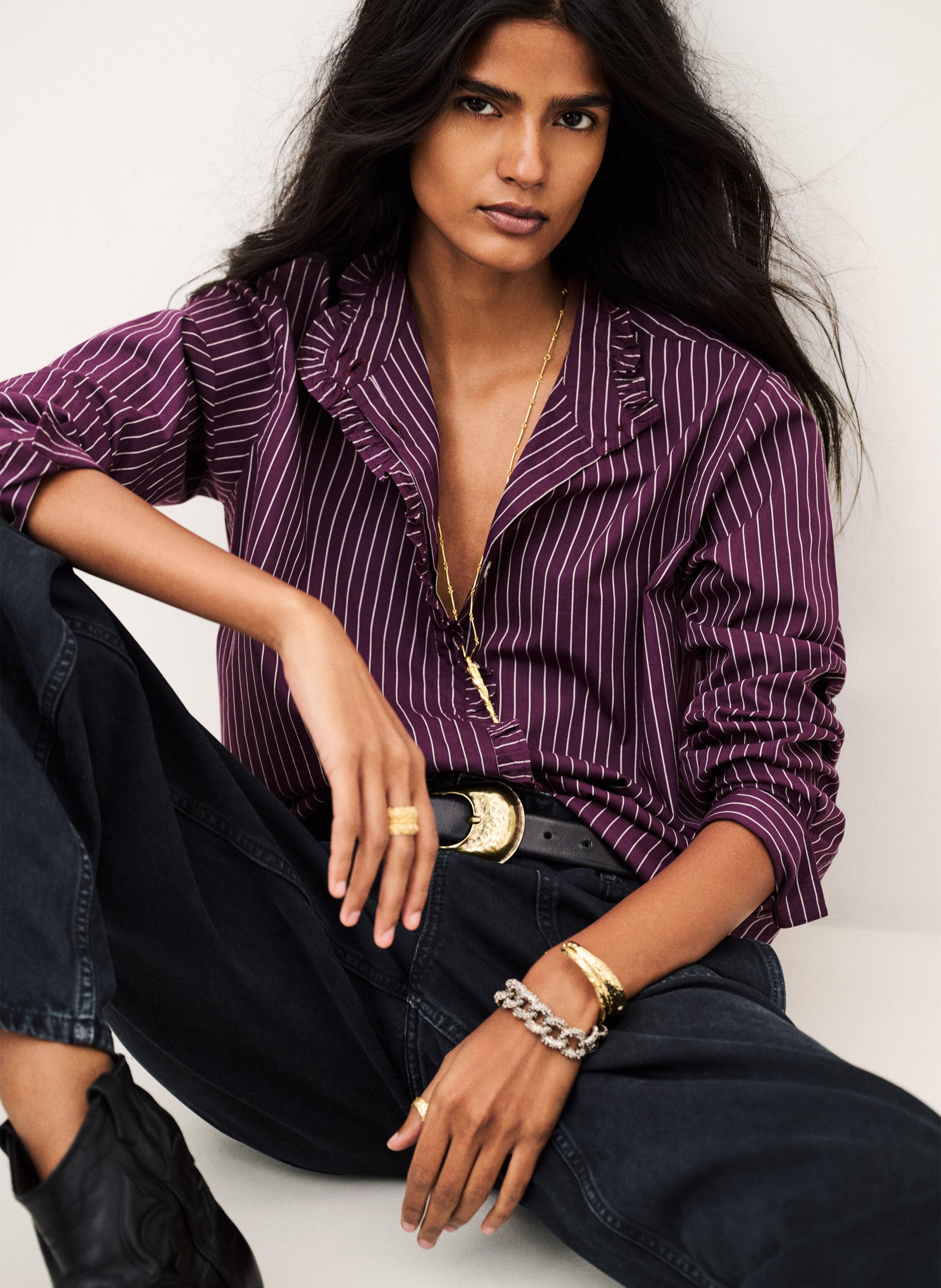 Chemise droite à rayures en coton BA&SH Prune