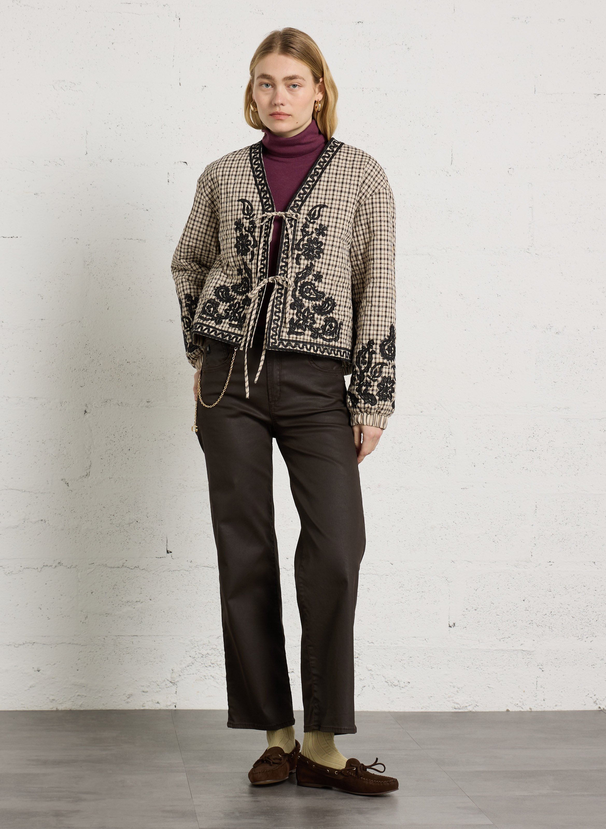 Veste droite à motif vichy en coton mélangé THE KORNER Beige
