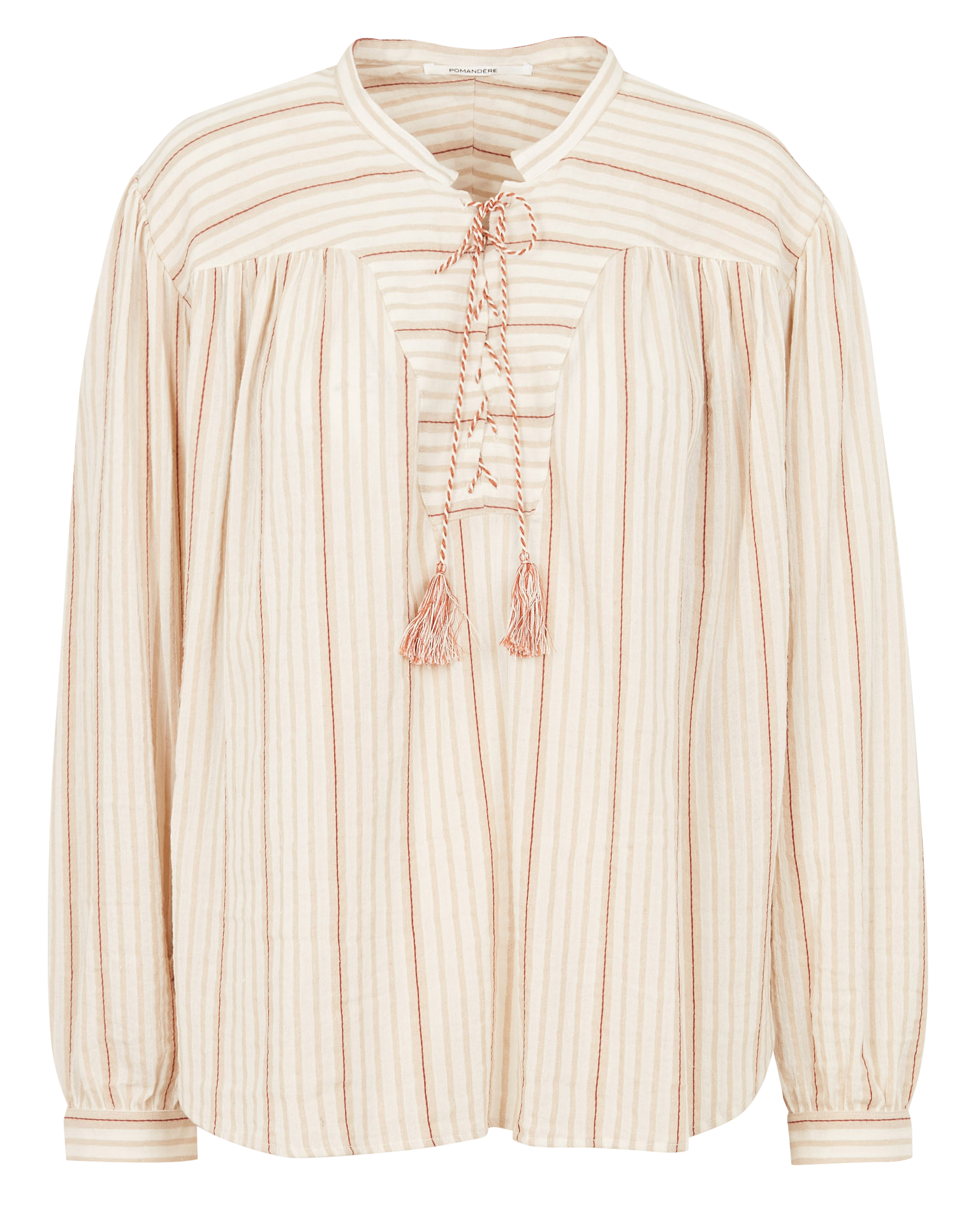 Top col tunisien à rayures POMANDERE Beige