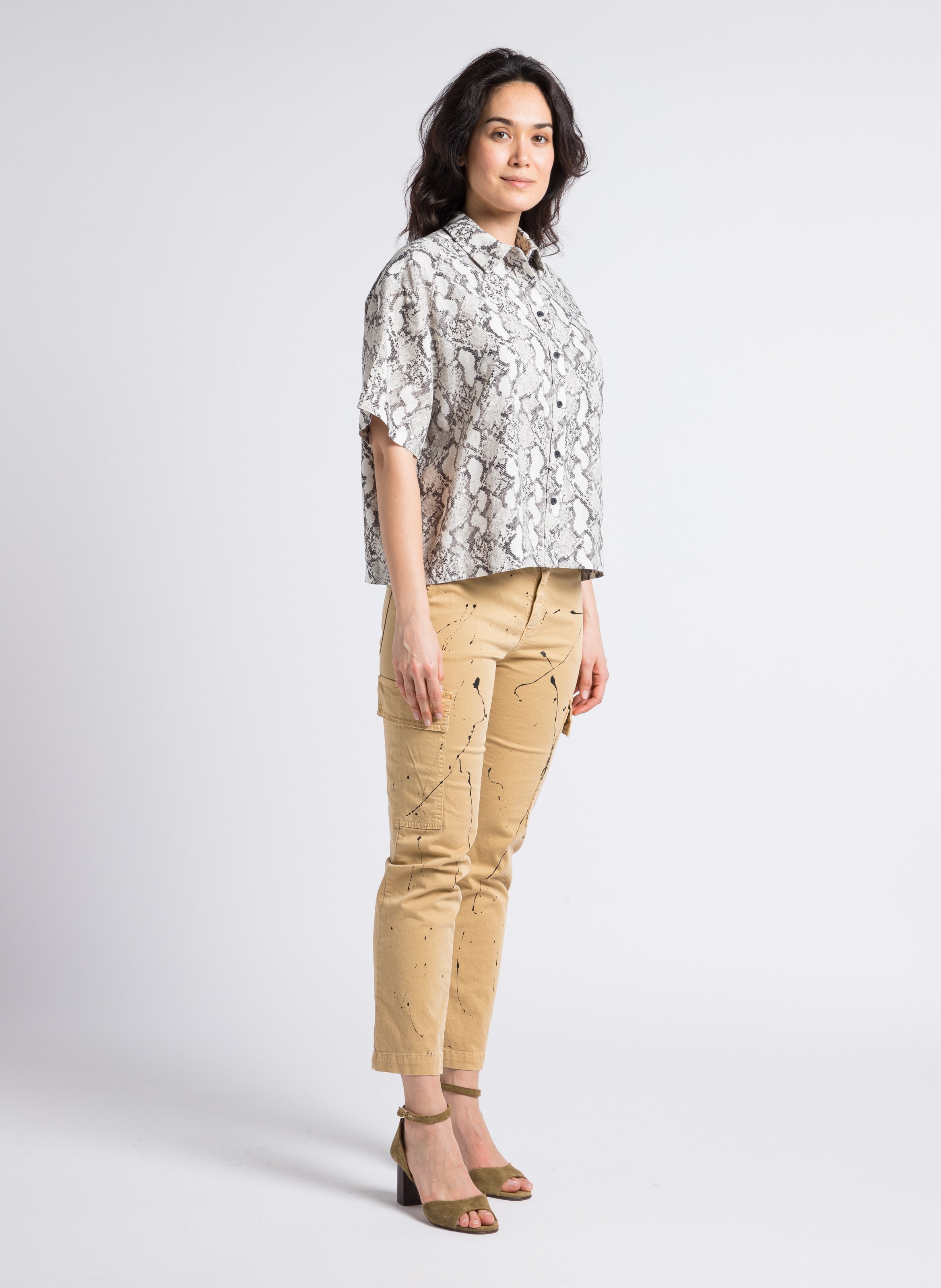 Pantalon taille style cargo en coton mélangé PLEASE Beige