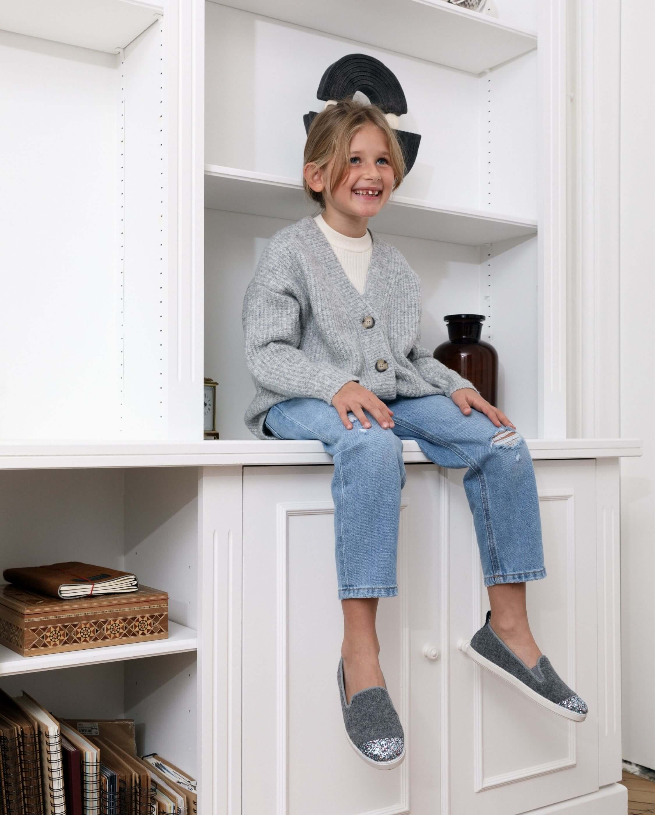 Child wool slipper, gray with glitter ANGARDE Grey