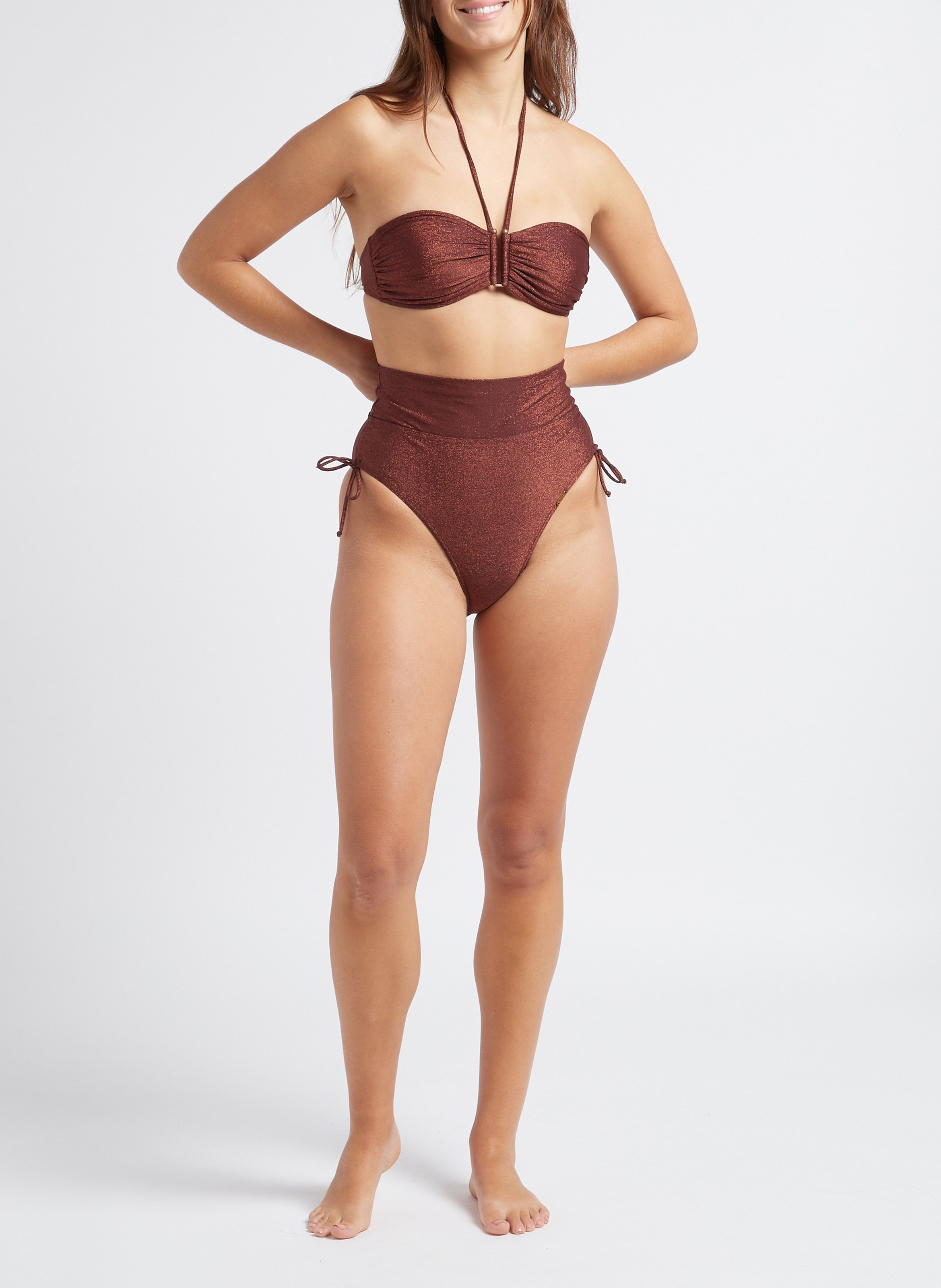 Paillettenbesetztes Bikinioberteil LIVIA Braun