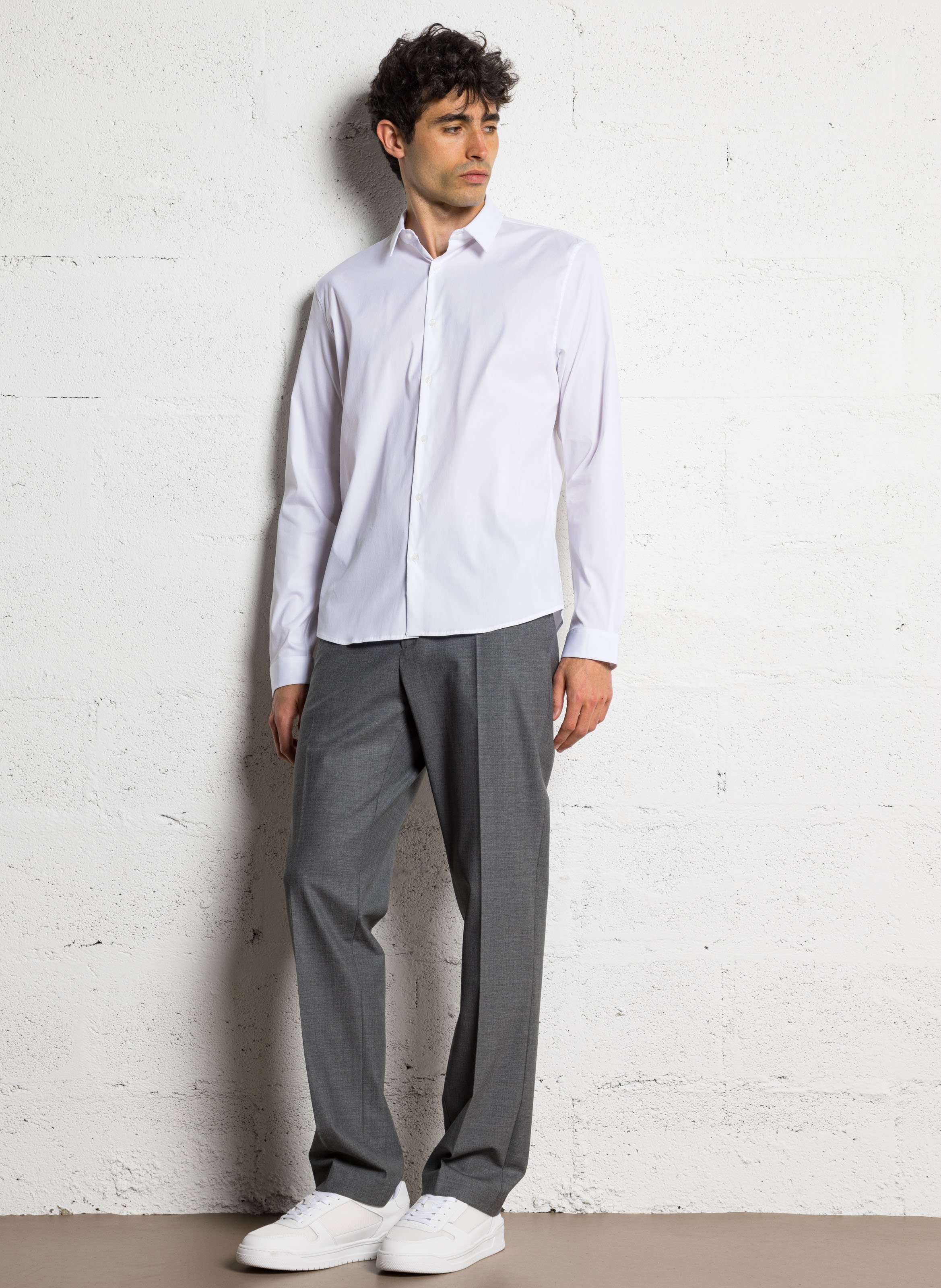 Chemise col classique manches contrastantes en coton IKKS White