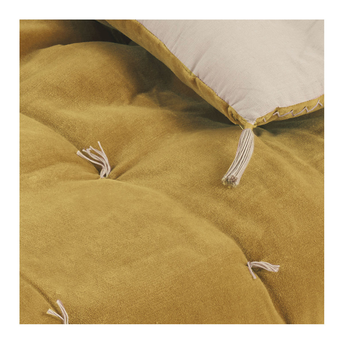 Futon safran en velours de coton BLANC D'IVOIRE Jaune