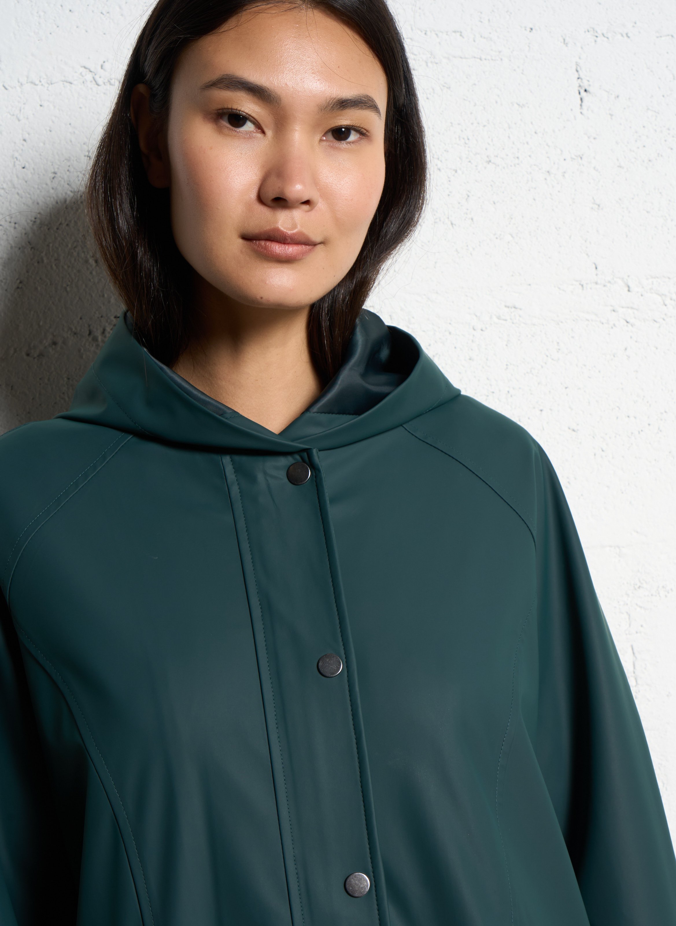 Waxed straight parka with hood ONE STEP Green