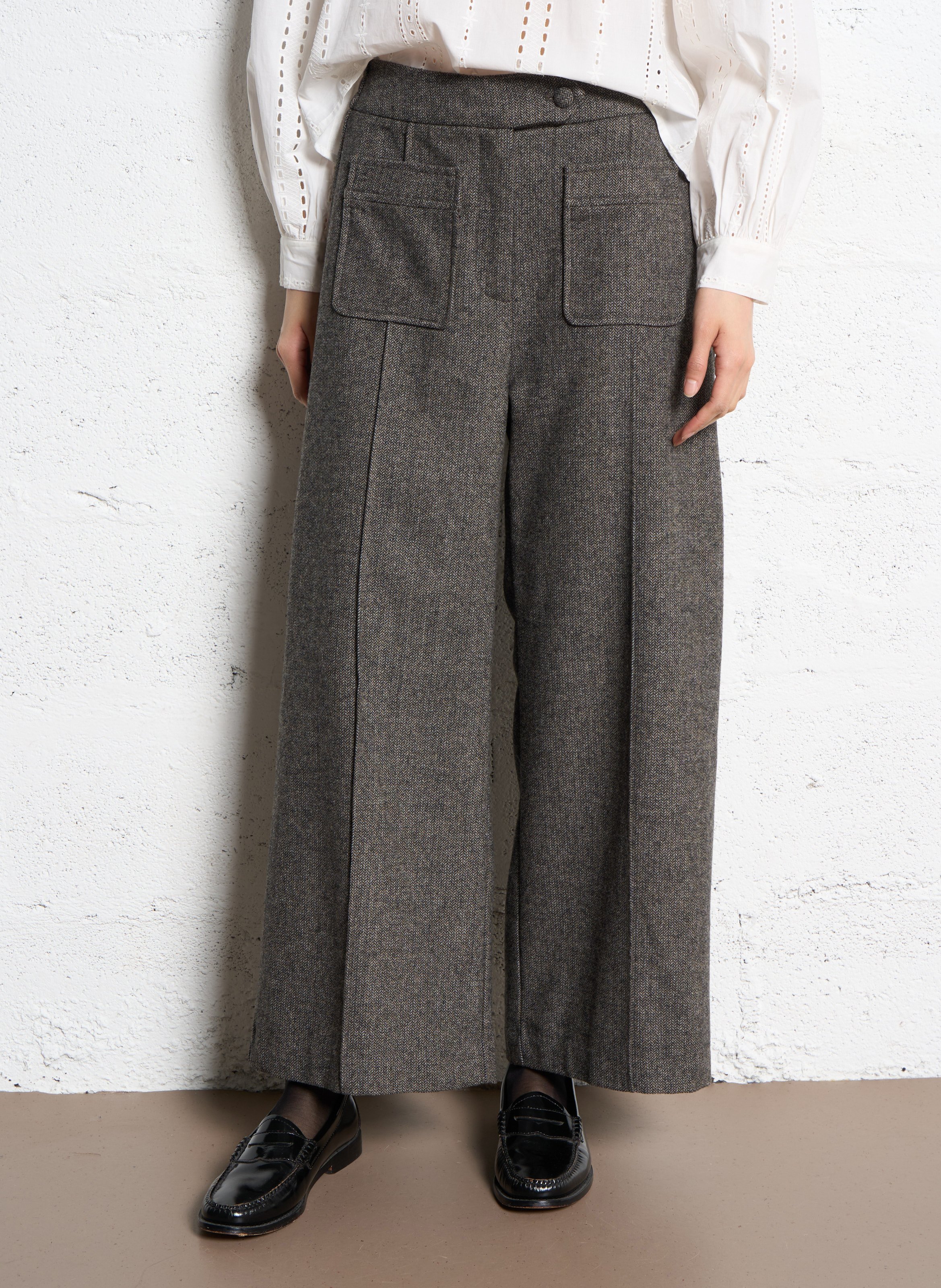 Pantalon large en laine mélangée SUNCOO Noir