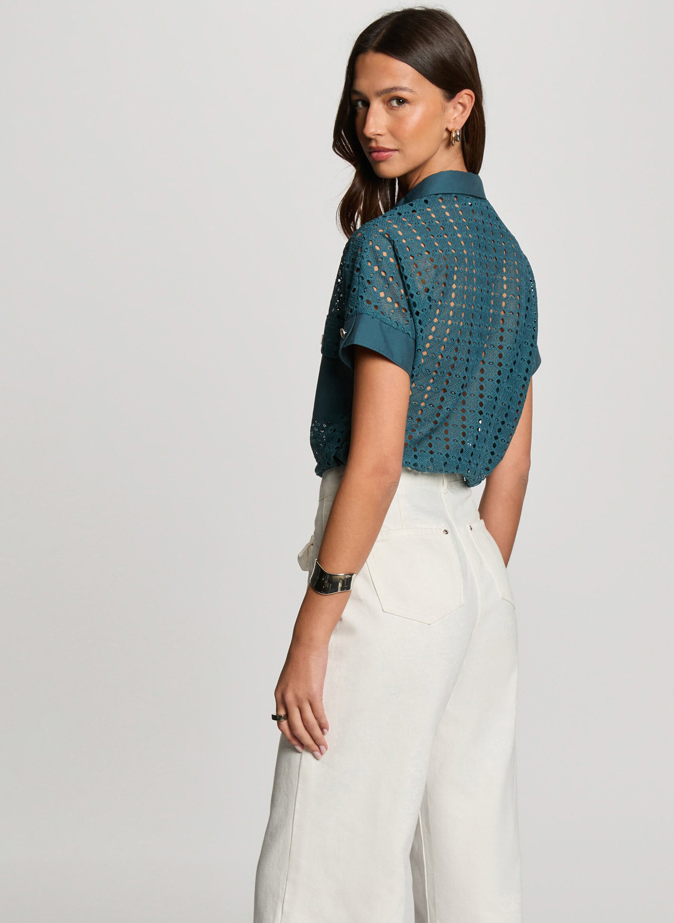 Chemise droite en guipure MORGAN Bleu